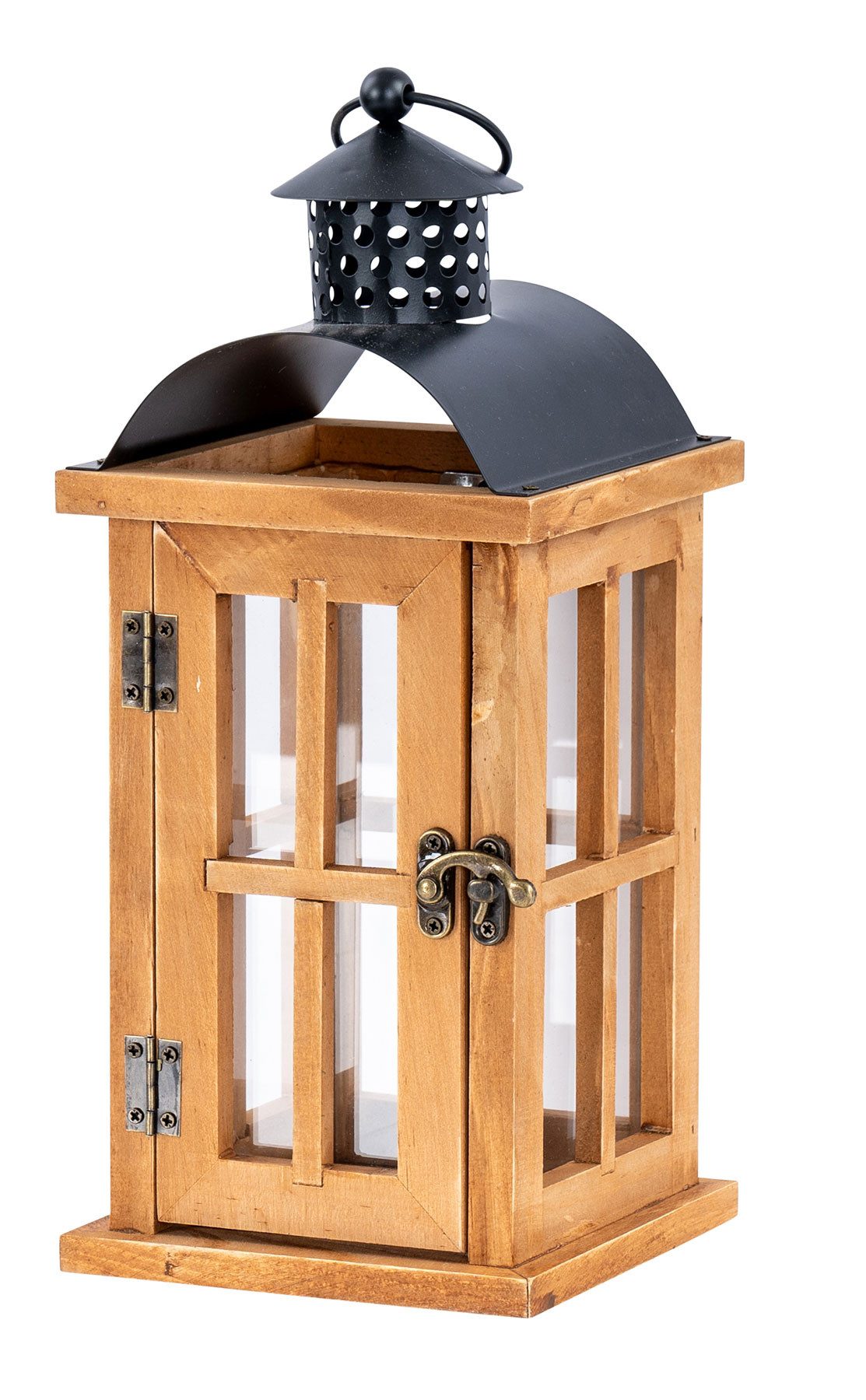 Levandeo® Kerzenlaterne, Laterne H29cm Braun Holz Metall Kerzenhalter Windl günstig online kaufen