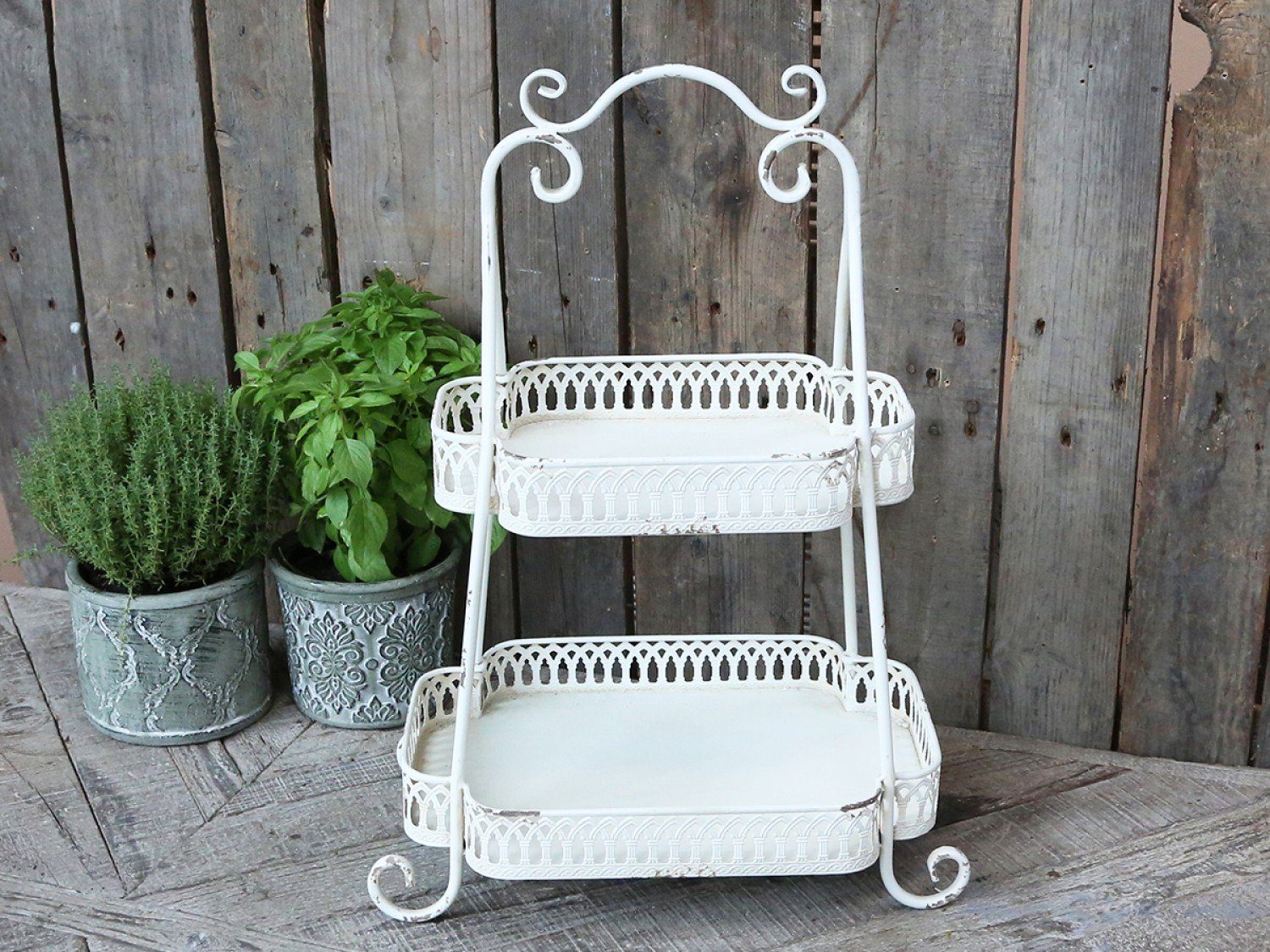 Chic Antique Dekoetagere Etagere m. Dekorkante H54/L38/B25,5 cm antique creme (1 St)