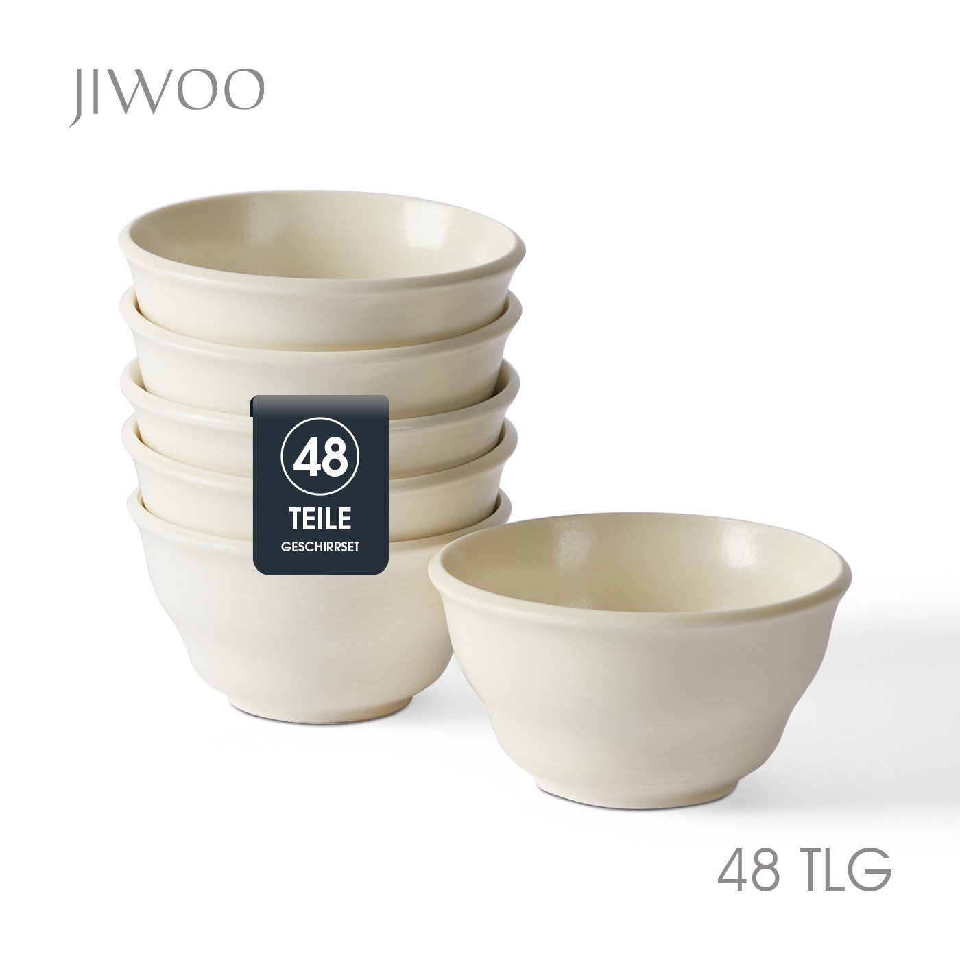 JIWOO Schüssel 6er Ø11,7cm, Müslischale Eisschale FrühstückSchale Dessertschale, Keramik, (Set, 48-tlg), Bowl, Hochwertiges Schalen Weiß Schale Mikrowellenofen Spülmaschine