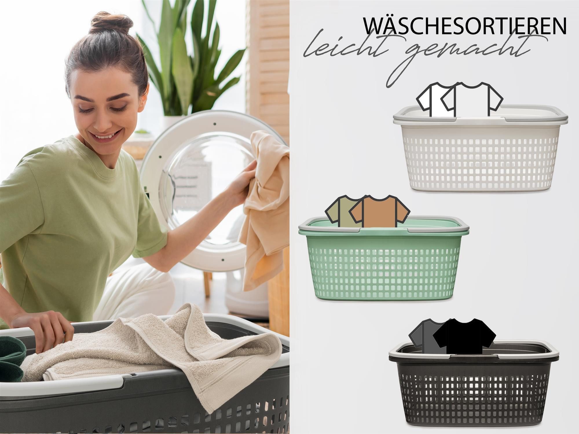 Hausfelder Wäschekorb Wäschewanne 58x37x25cm (Farbmix, 3 Körbe, 35 l) (Set, günstig online kaufen