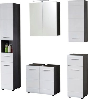 trendteam Badmöbel-Set Sovana, (Set, 5-St), Spiegelschrank mit LED-Beleuchtung, in Hochglanz- oder Holzoptik