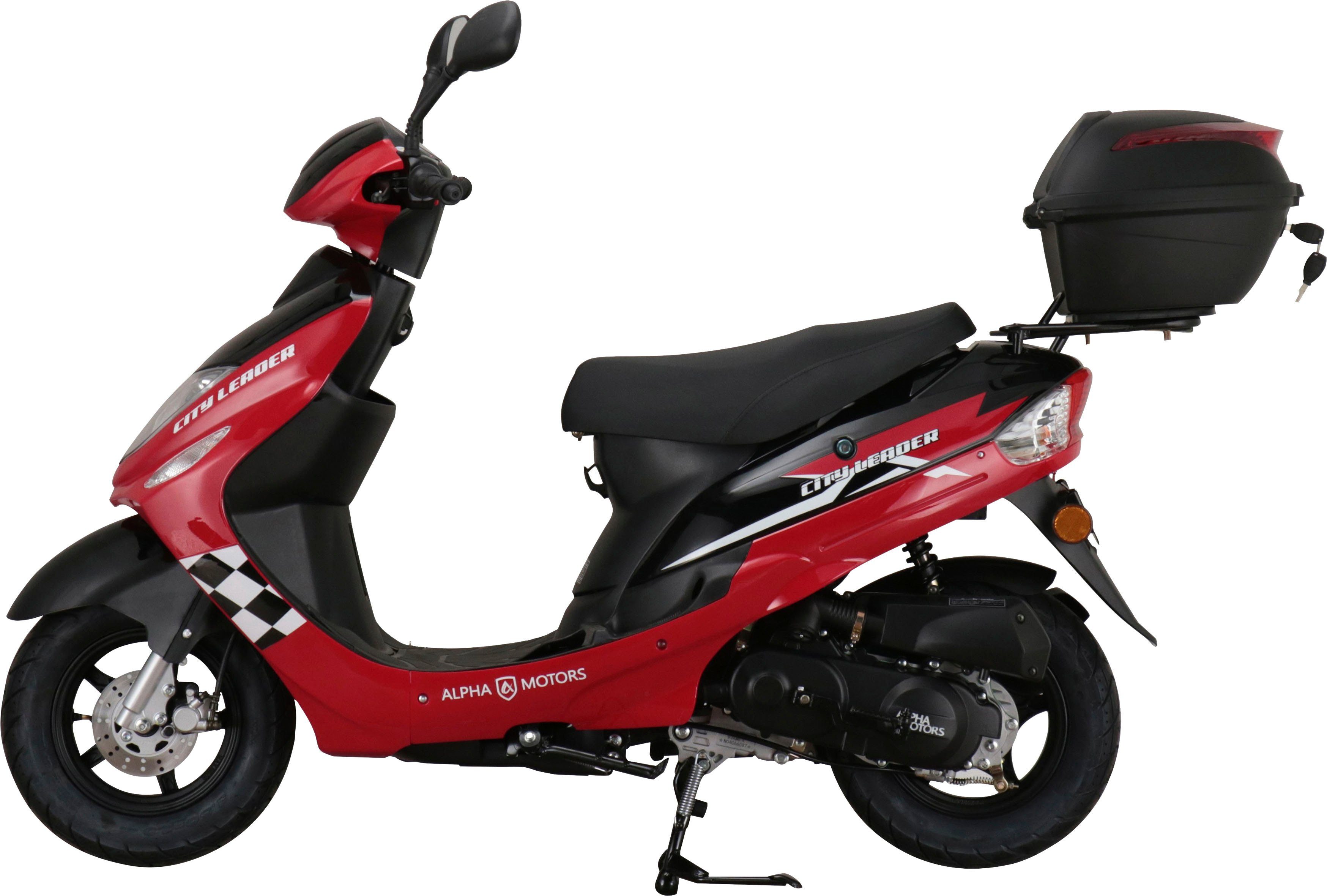 50 km/h, Alpha Motors 25 CityLeader, ccm, Mofaroller rot inkl. Euro 5, Topcase