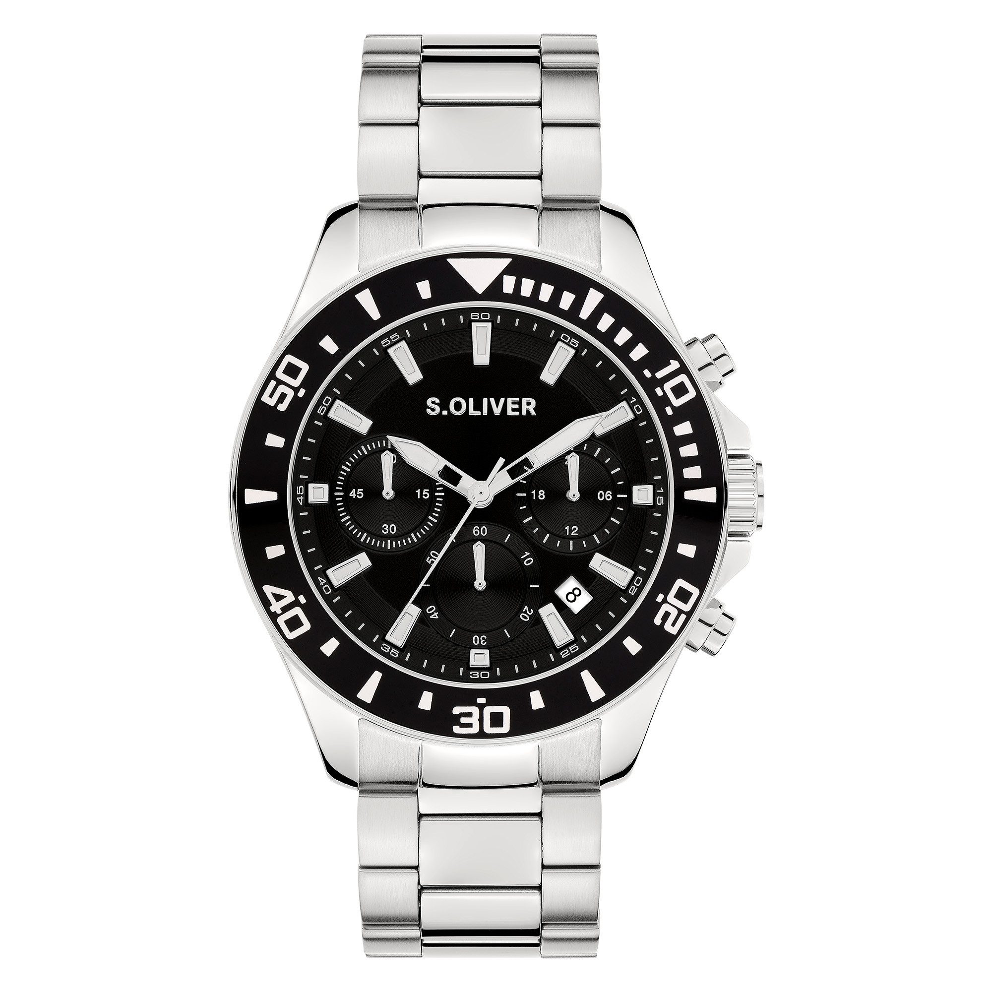 s.Oliver Chronograph Solid Chrono SO-4451-MC, Quarzuhr, Armbanduhr, Herrenuhr, Edelstahlarmband, analog, Tag