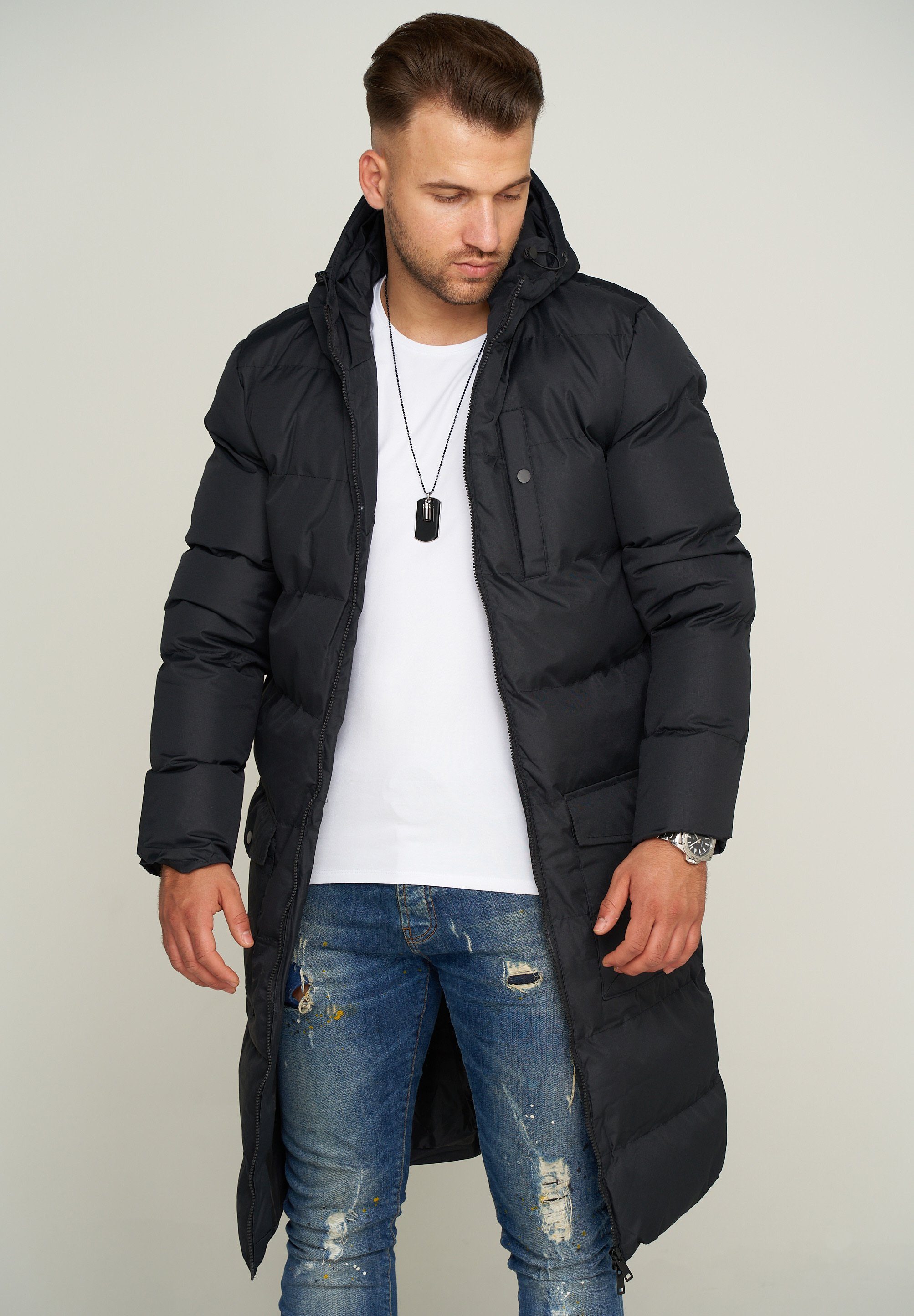 SOULSTAR Parka S2KANSK mit Pufferjacke Kapuze Wintermantel warme Winterjacke Steppjacke Black