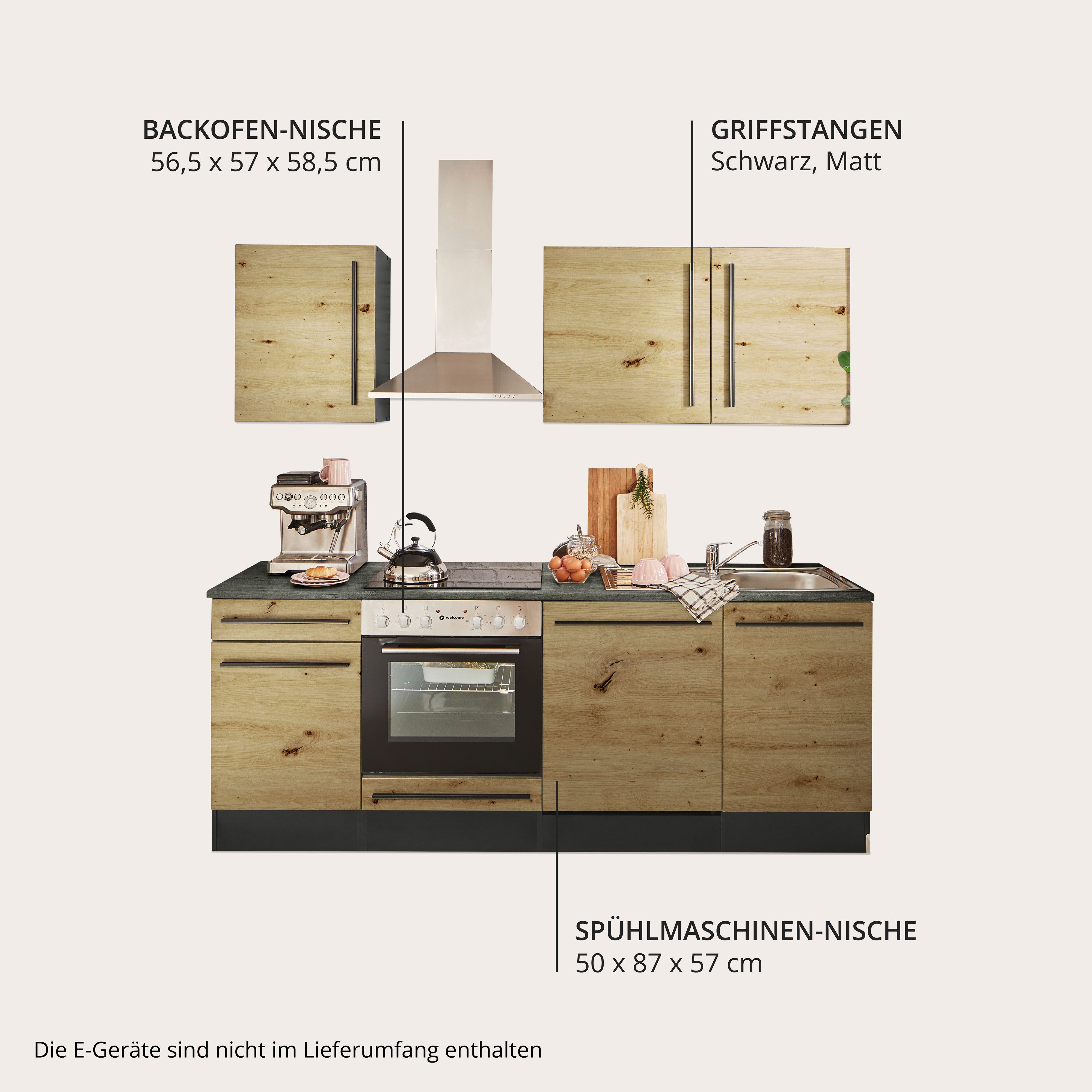 BASIC by Balculina Küchenzeile Jazz, Breite 220 cm, wahlweise mit E-Geräten