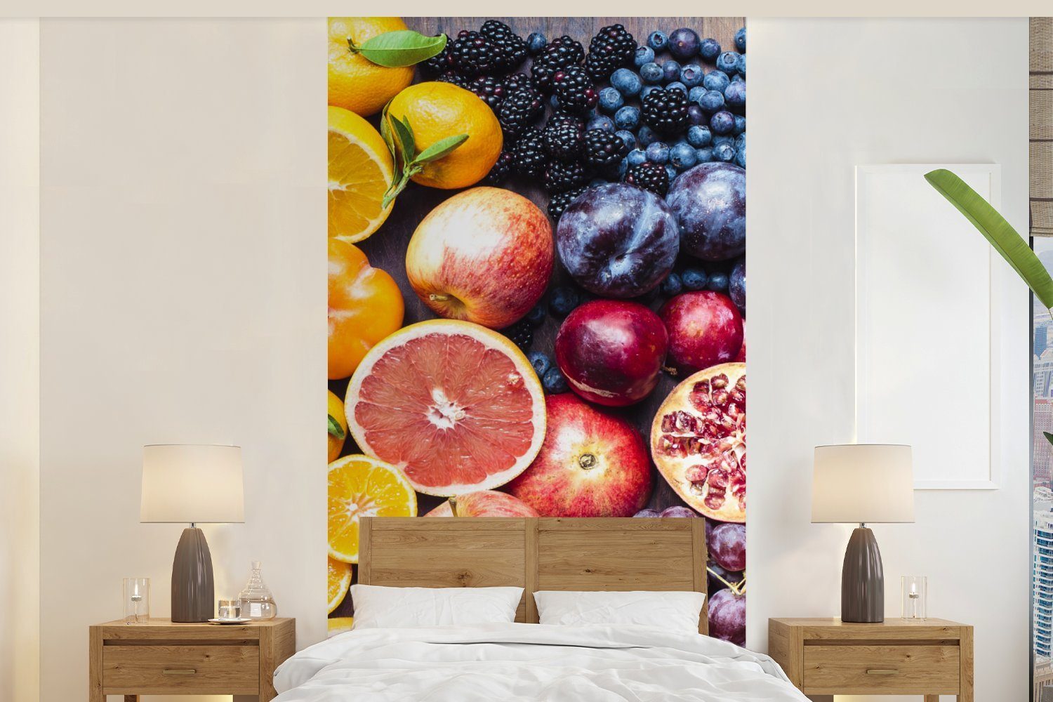 MuchoWow Fototapete Obst - Regenbogen - Farben, Matt, bedruckt, (2 St), Vliestapete für Wohnzimmer Schlafzimmer Küche, Fototapete