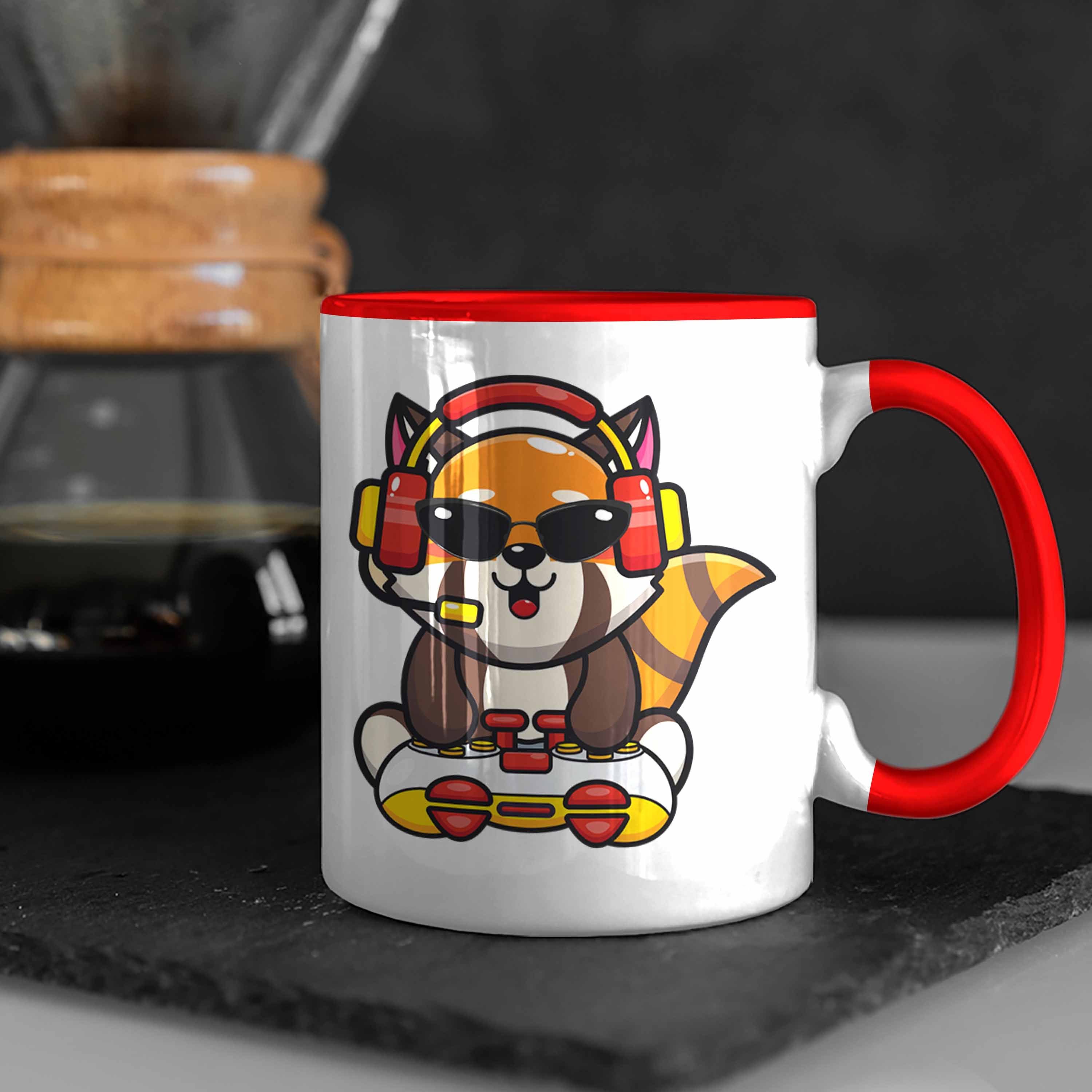 Trendation Tasse Trendation - Jungen Rot Geschenkidee Grafik Lustige Gaming Kinder Gamer Gaming Panda Tasse Jungs für Mädchen