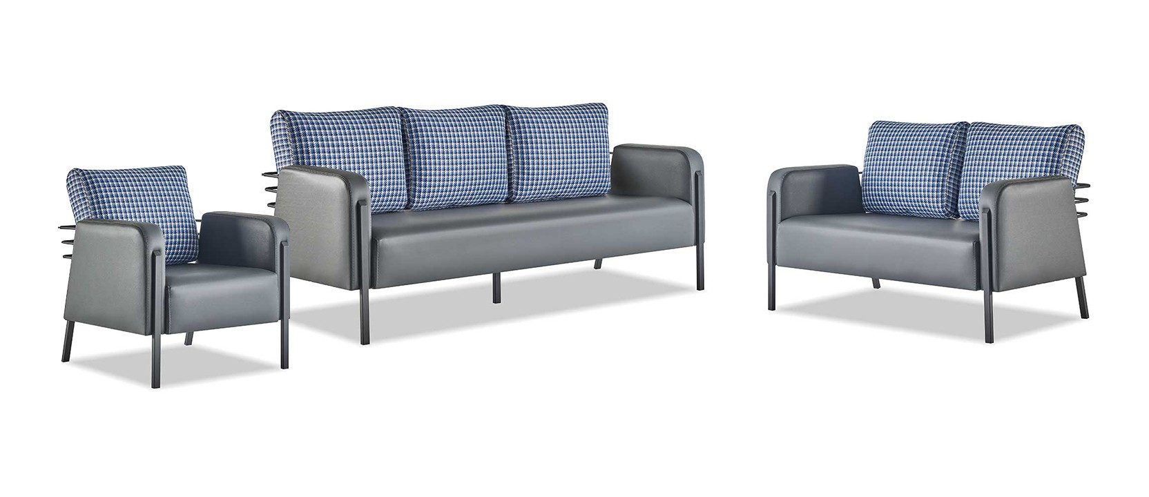 Xlmoebel Polstergarnitur Modernes Sofa-Set 3-Sitzer und 2-Sitzer Sessel Blau Grau Leder, (Sofa-Set, 3-tlg., 3-teiliges Sofa-Set), Made in Europa
