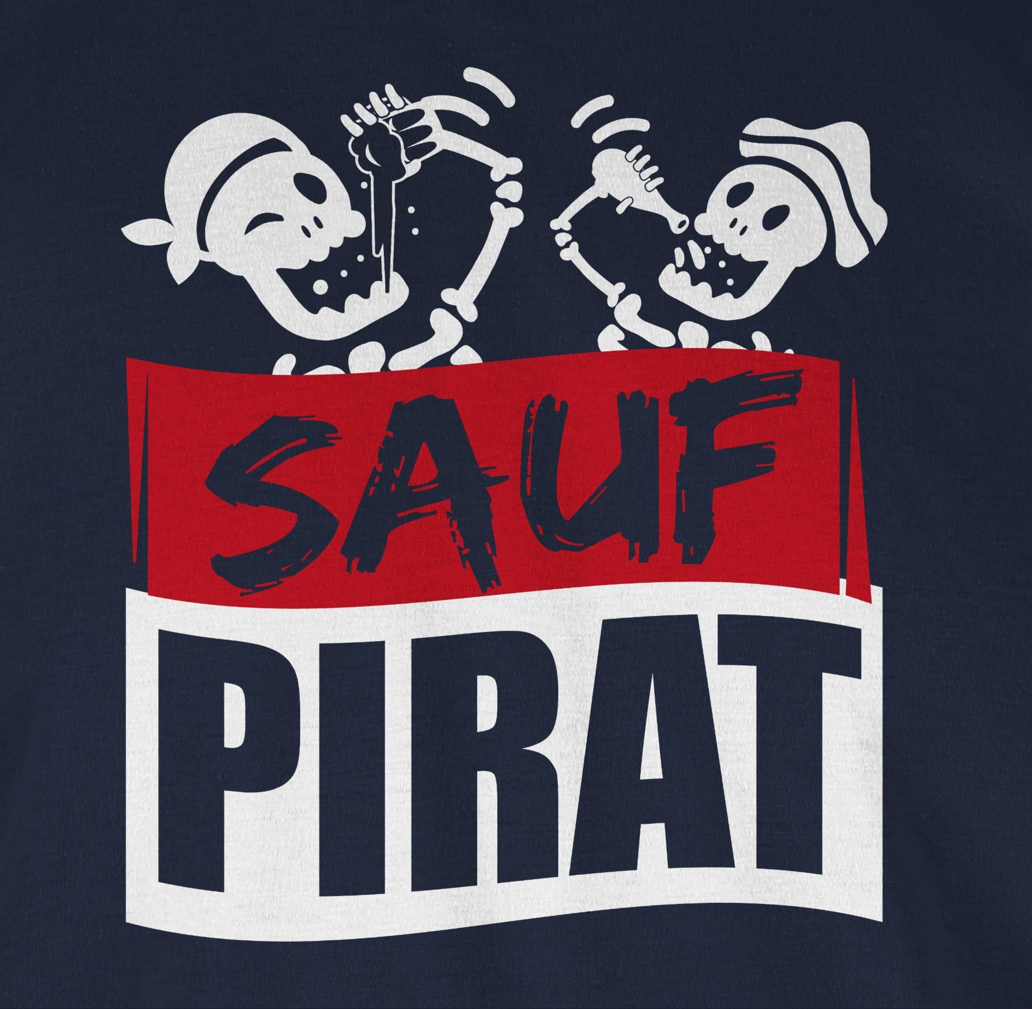 Shirtracer T-Shirt Sauf Pirat - weiß/rot Karneval Outfit 2 Navy Blau
