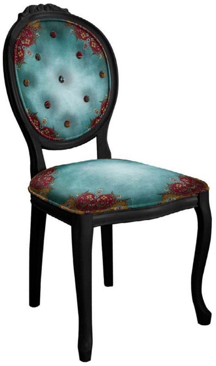 Casa Padrino Esszimmerstuhl Barock Esszimmerstuhl mit elegantem Design Mehrfarbig / Schwarz - Handgefertigter Antik Stil Stuhl - Esszimmer Möbel im Barockstil