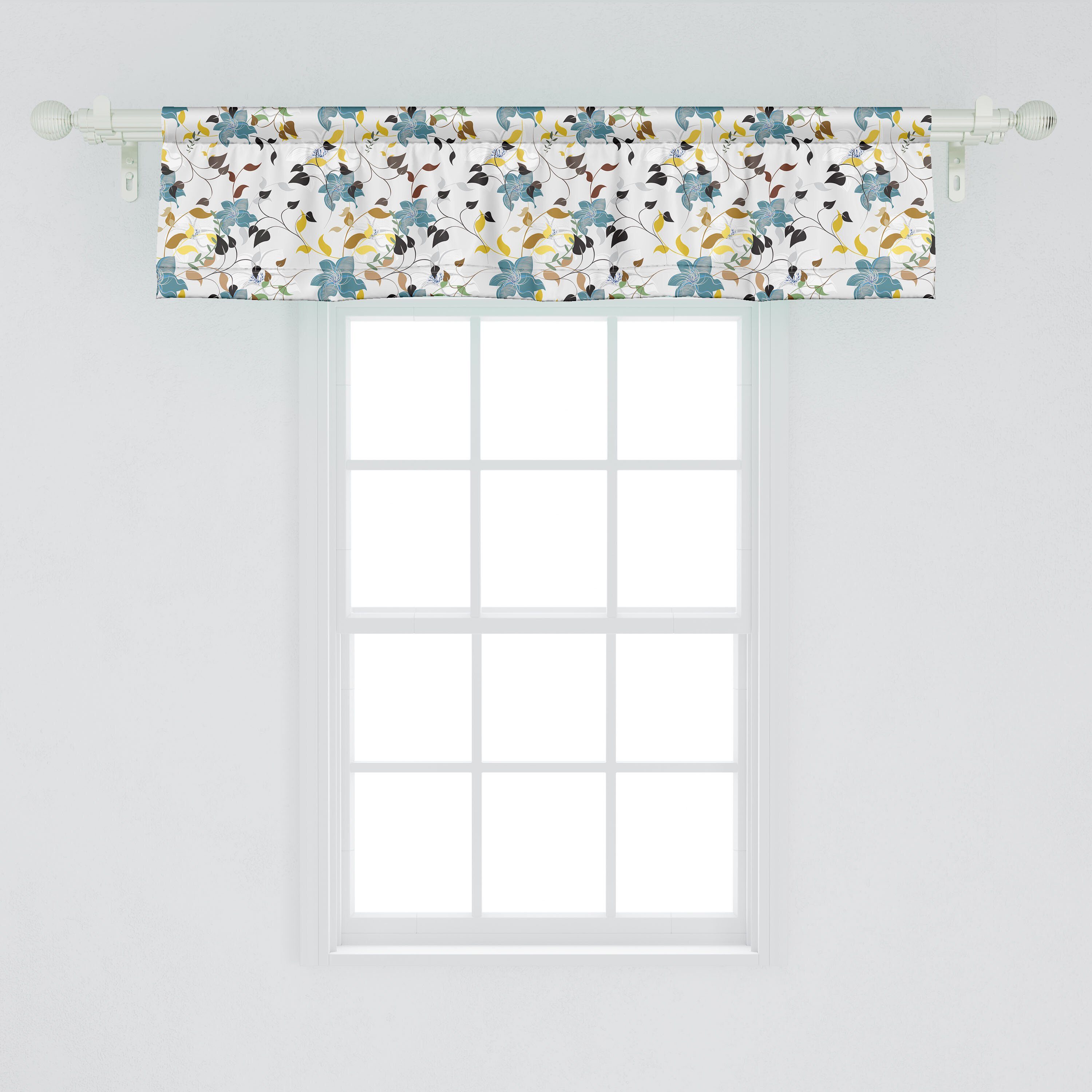 Scheibengardine Vorhang Volant Dekor für Abakuhaus, Stangentasche, Bunte Schlafzimmer Natur Blumen-Blatt mit Microfaser, Küche