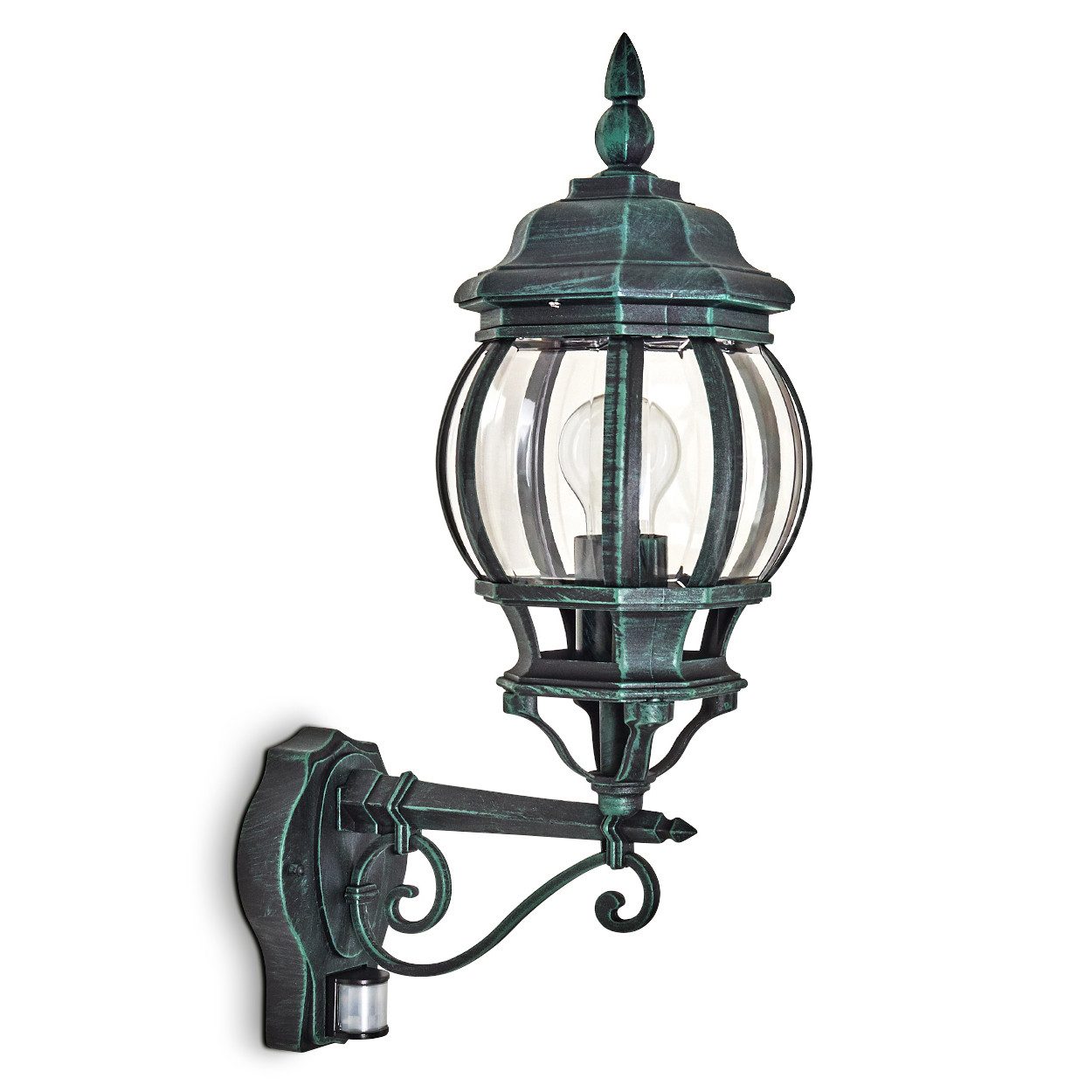 hofstein Außen-Wandleuchte »Meyen« Außenwandlampe, Aluguss in Schwarz/Grün m. Kunststoff-Scheiben, ohne Leuchtmittel, m. E27, Retro/Vintagem. Bewegungsmelder