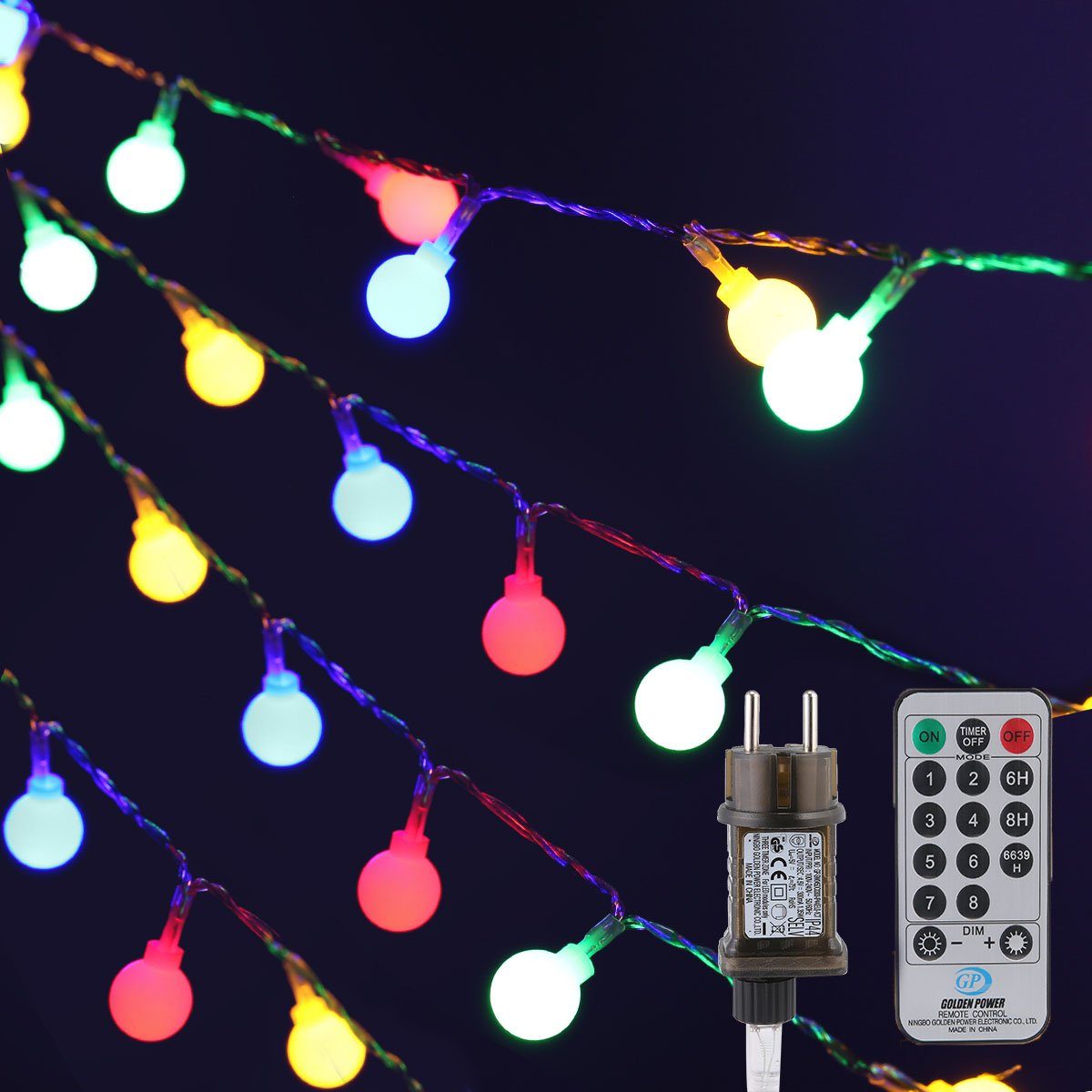 oyajia LED-Lichterkette 5m/10m LED Lichterkette LED Kugel Party Lichterkette  Außen/Innen Deko, Dimmbar 8 Modi mit Fernbedienung, IP65 für Schlafzimmer,  Weihnachten