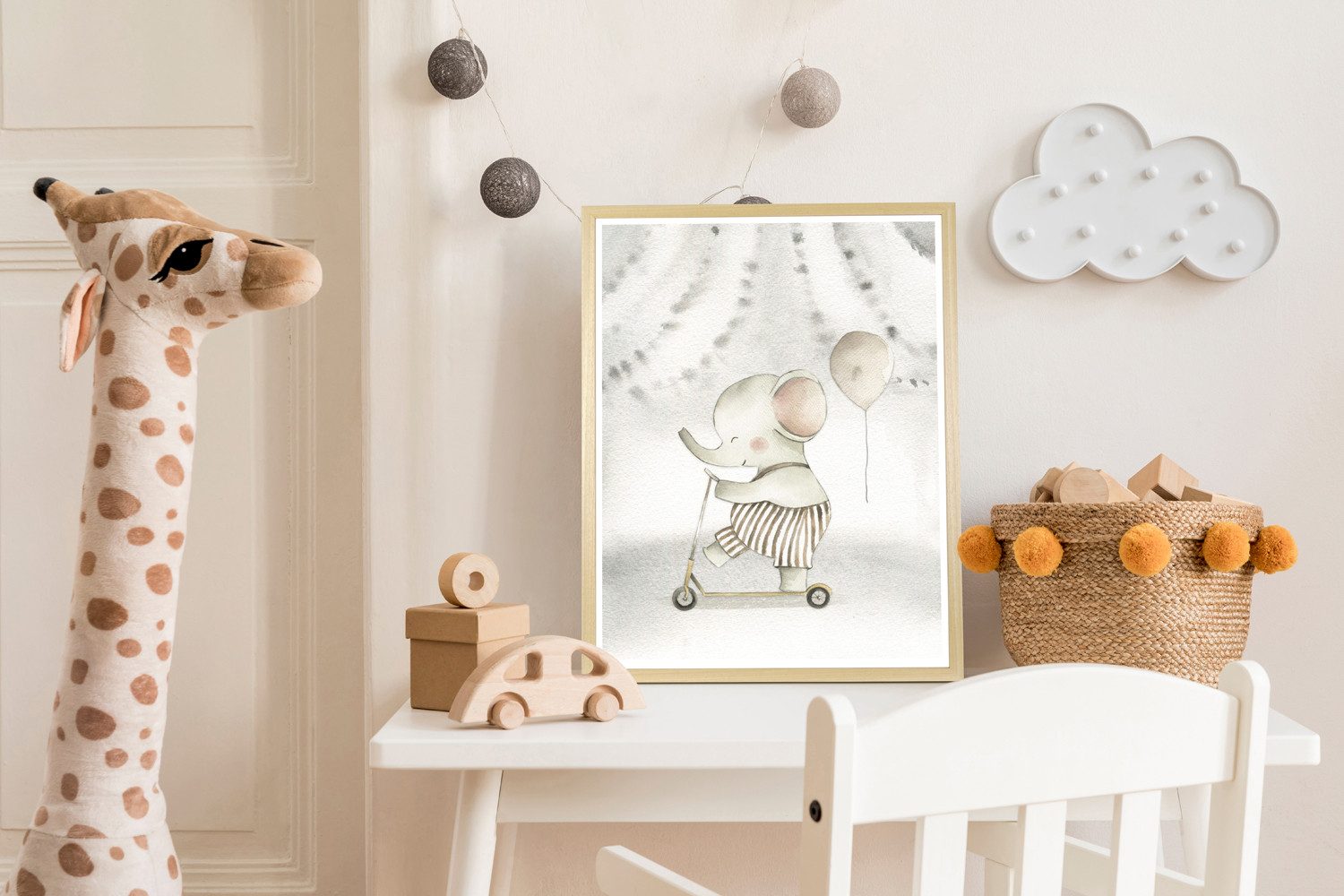 queence Bild mit Rahmen Elefant auf Roller, Elefant, Elefanten, Elefanten B günstig online kaufen