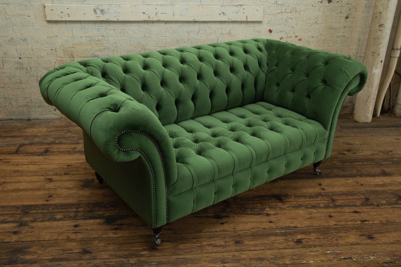 Zwei JVmoebel Grüne Chesterfield Textil Polster Chesterfield-Sofa, Sofa Couch Sitzer