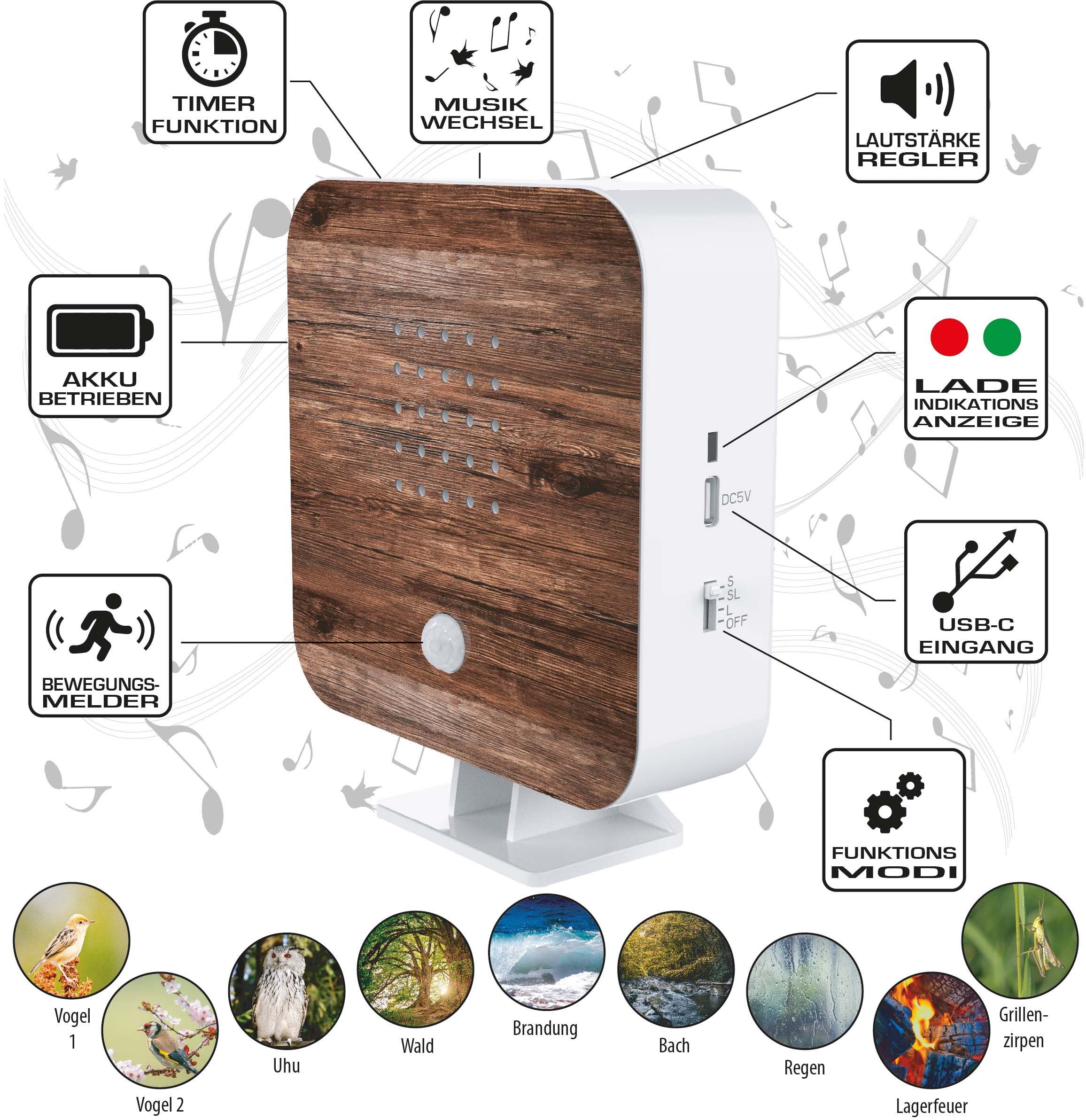 Northpoint LED Dekolicht Naturgeräuschebox Vogelzwitscher Bewegungsmelder Licht Aufladbar – Bild 2 von 5