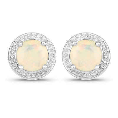 Vira Jewels Paar Ohrstecker 925-Sterling Silber rhodiniert Glänzend Opal weiß