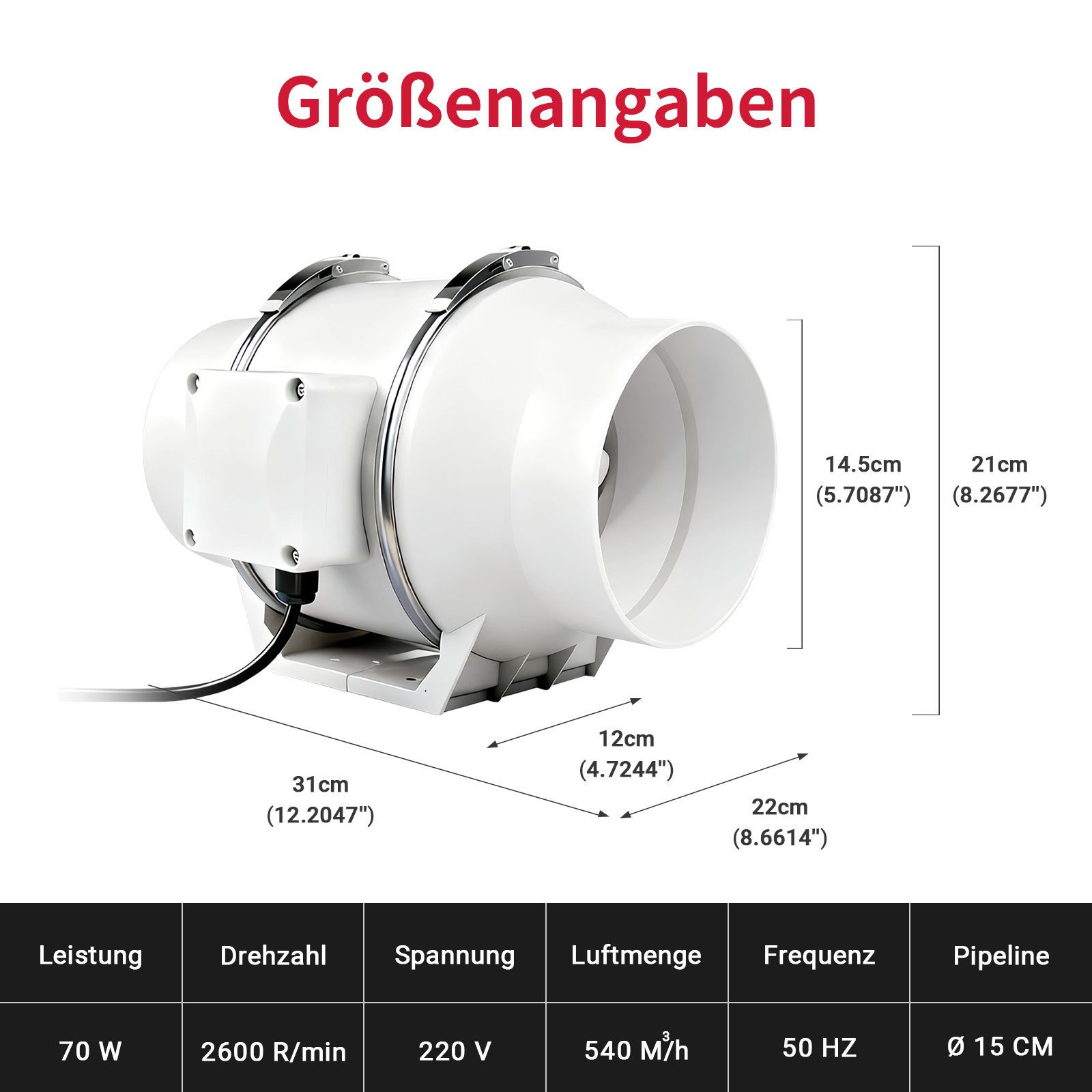 CannoBox Ventilatorkombigerät CannoBox Growbox 150mm Rohrventilator Rauchabzug 540 m³/h, 540 m³/h,2600 R/min,150 mm Durchmesser,Growzelt