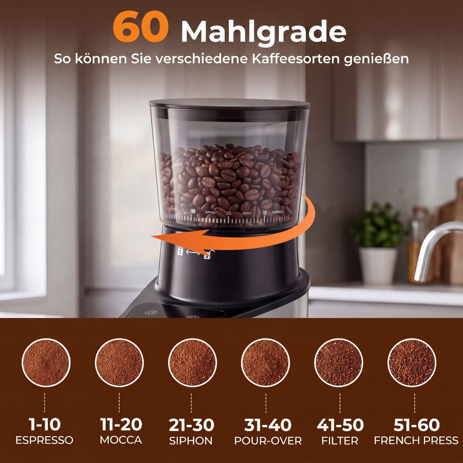 COSTWAY Kaffeemühle, 250 g Bohnenbehälter, mit 60 Mahlgrade, Kegelmahlwerk