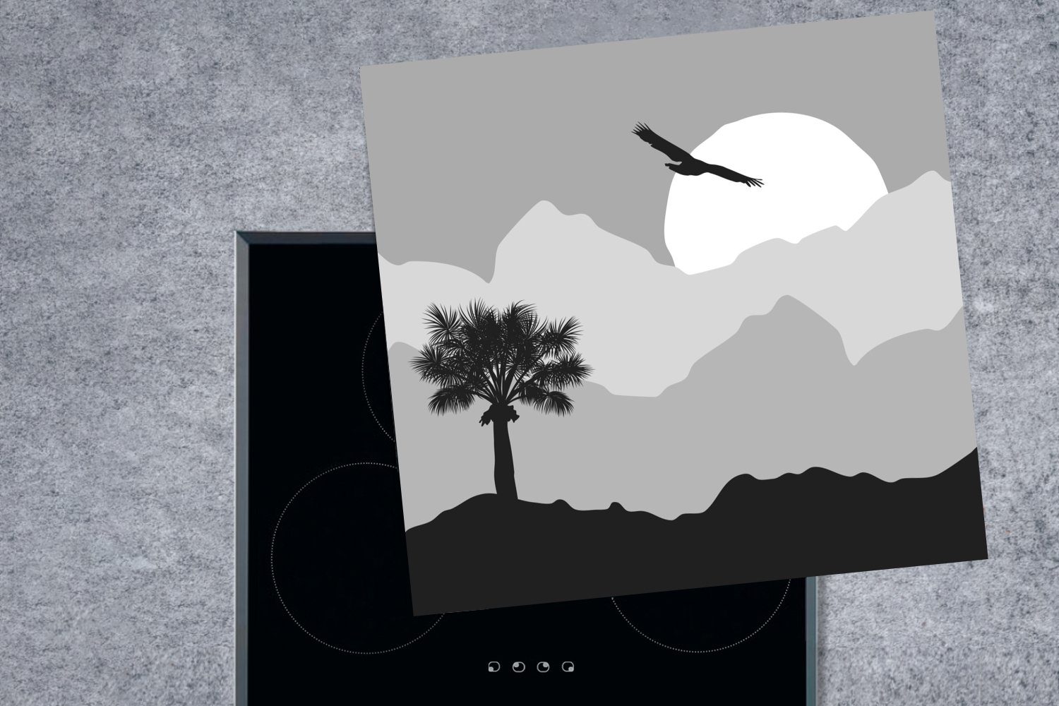 MuchoWow Herdblende-/Abdeckplatte Sonne - Palme Vogel küche Schwarz Ceranfeldabdeckung, cm, 78x78 Arbeitsplatte (1 - Vinyl, tlg), Weiß, für - 