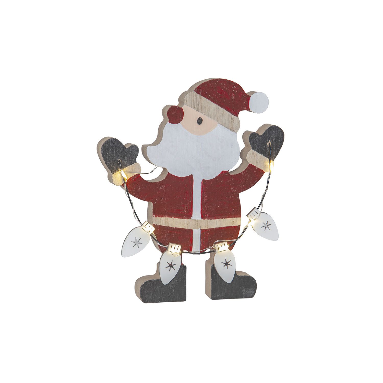 STAR TRADING LED Dekolicht Billy, LED Weihnachtsleuchte,Billy' aus Holz, Weihnachtsmann mit 7 LEDS, Bat