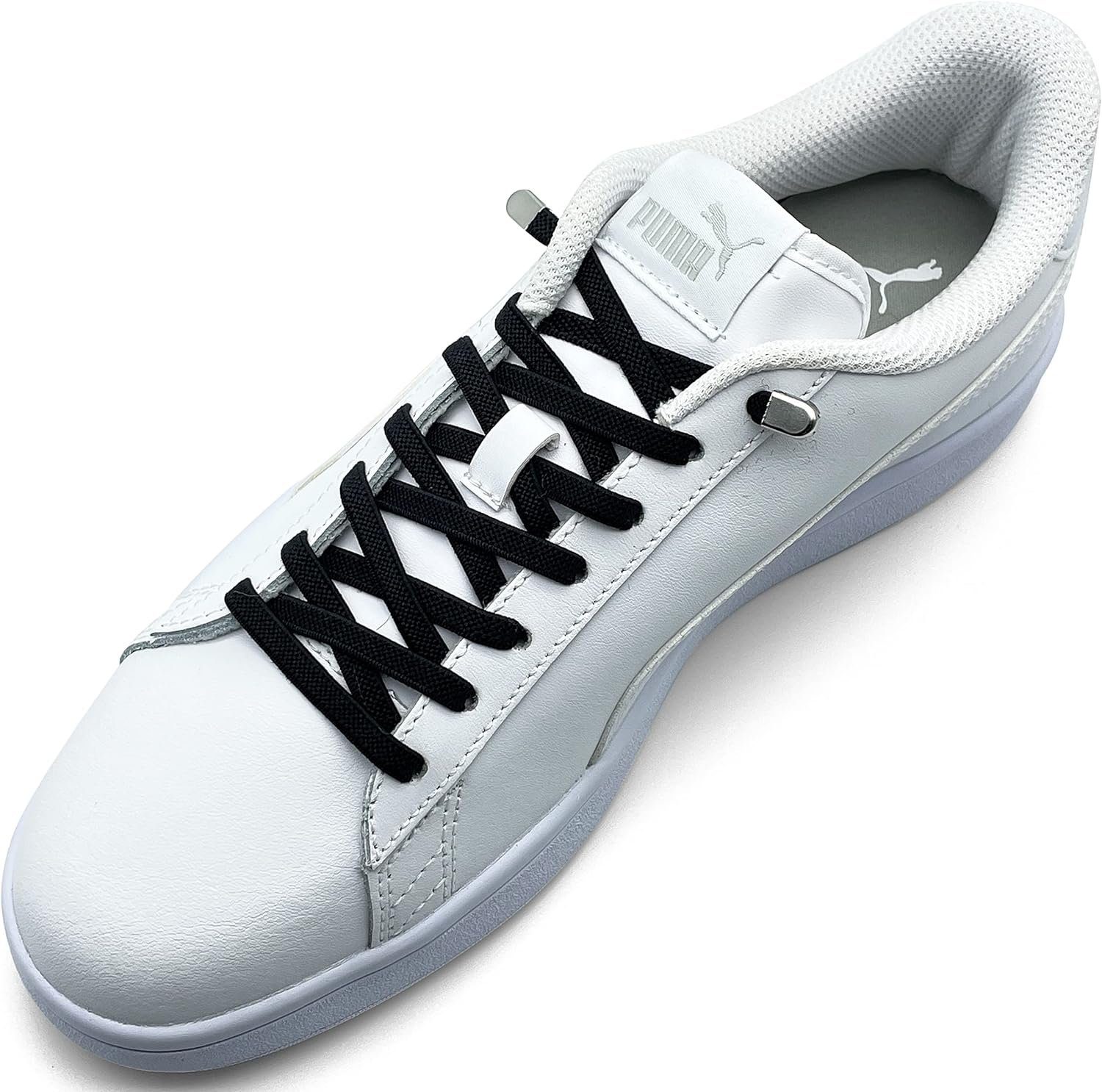 2 Clips, - für schwarz (Clips) Paar in mit elastische Enden Schnürsenkel silber Schuhe inkl. 4 8 Schnürsenkel ELANOX Stück St.