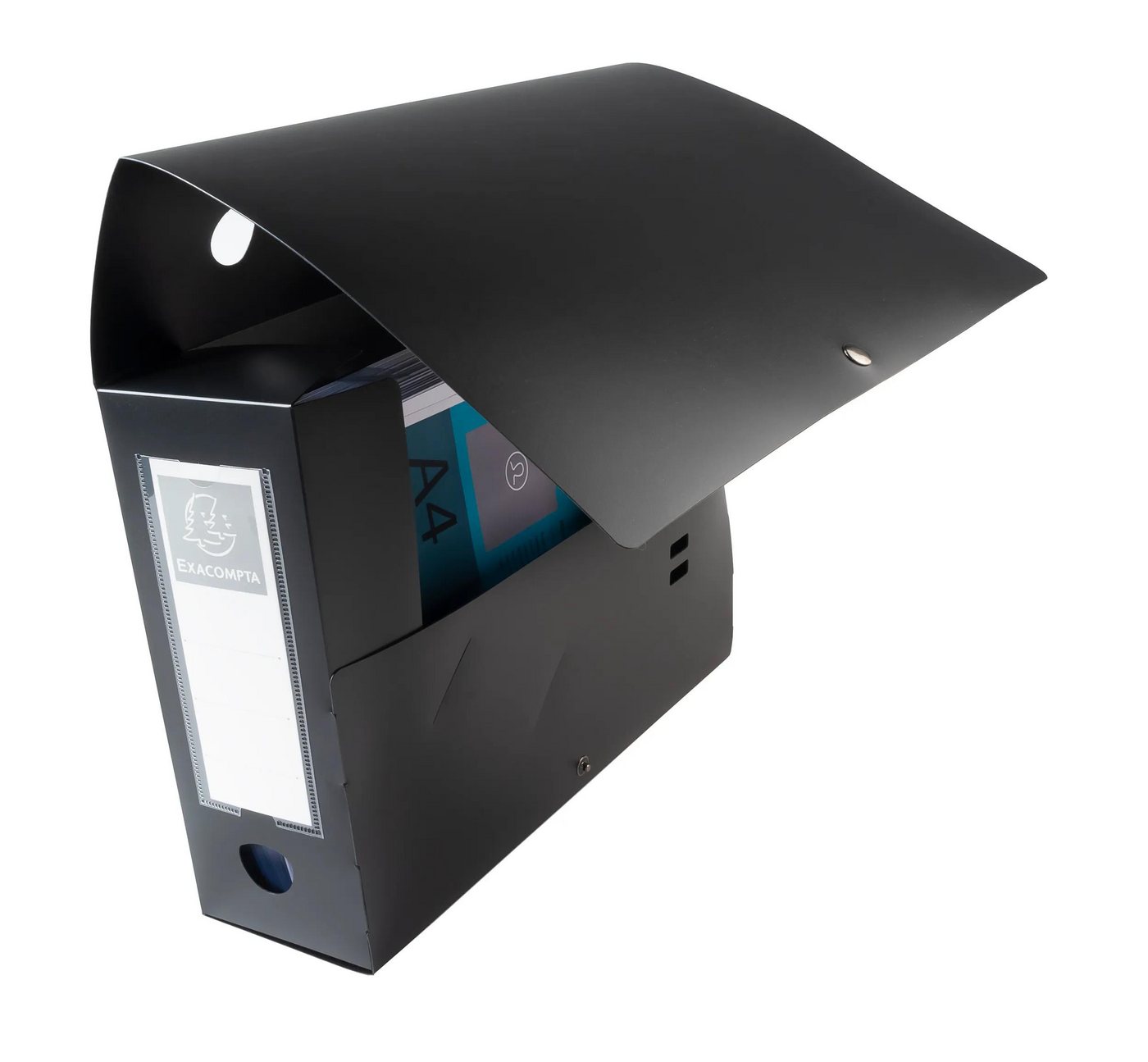 Thumbnail - EXACOMPTA Archivcontainer 10x Archivbox + Knopf, PP 700µ, Rücken 100mm, A4, Schwarz, 59931E, Boxen mit Druckknopf
