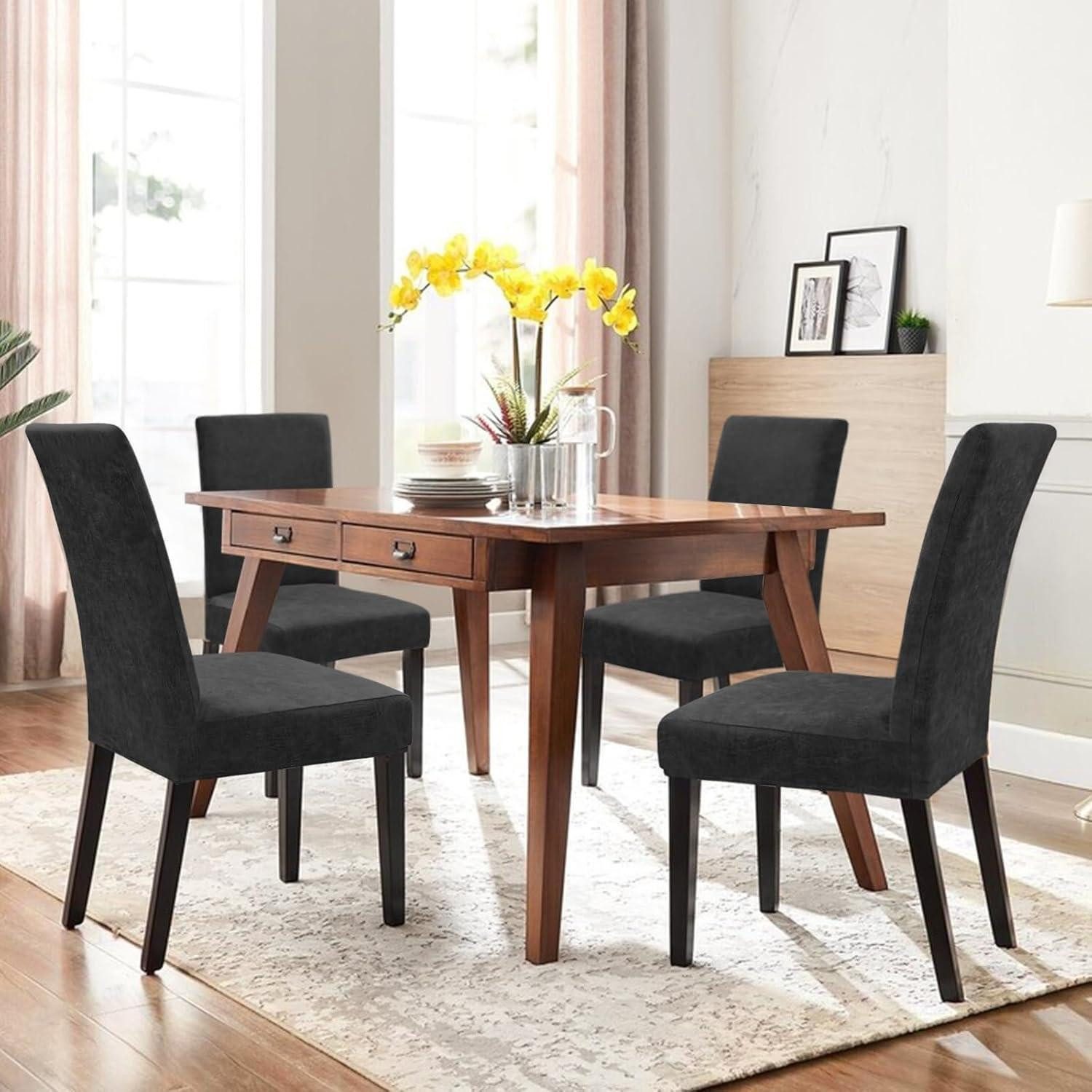LuxusKollektion Stuhlbezug Stuhlhussen Sämischleder Stretch PU Freischwinger 4er Schwarz 4er Set – Bild 2 von 5