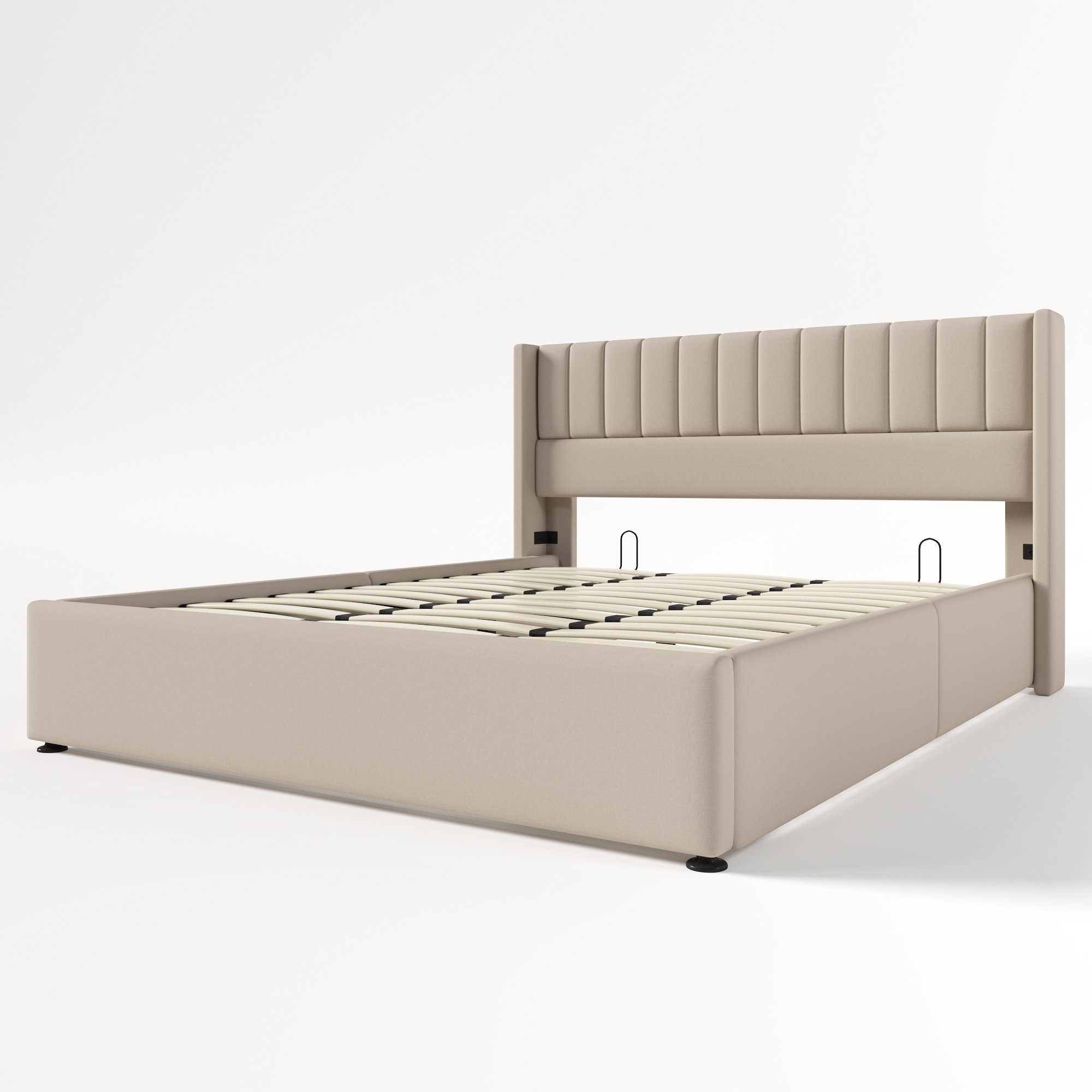 Boxspringbett (Funktionsbett Stauraumbett mit Bettkasten und Lattenrost), Polsterbett Hydraulisches Bett 180x200 cm, Lattenrost aus Holz, Leinen