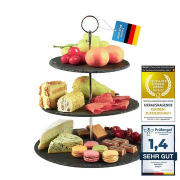 Dimono Etagere Deluxe Servier-Ständer, Schiefer Naturstein, (3-Etagen Servierschalen, Obst- & Gemüseschale), Servierschalen für Desserts, Obst, Gemüse, Süßes uvm.