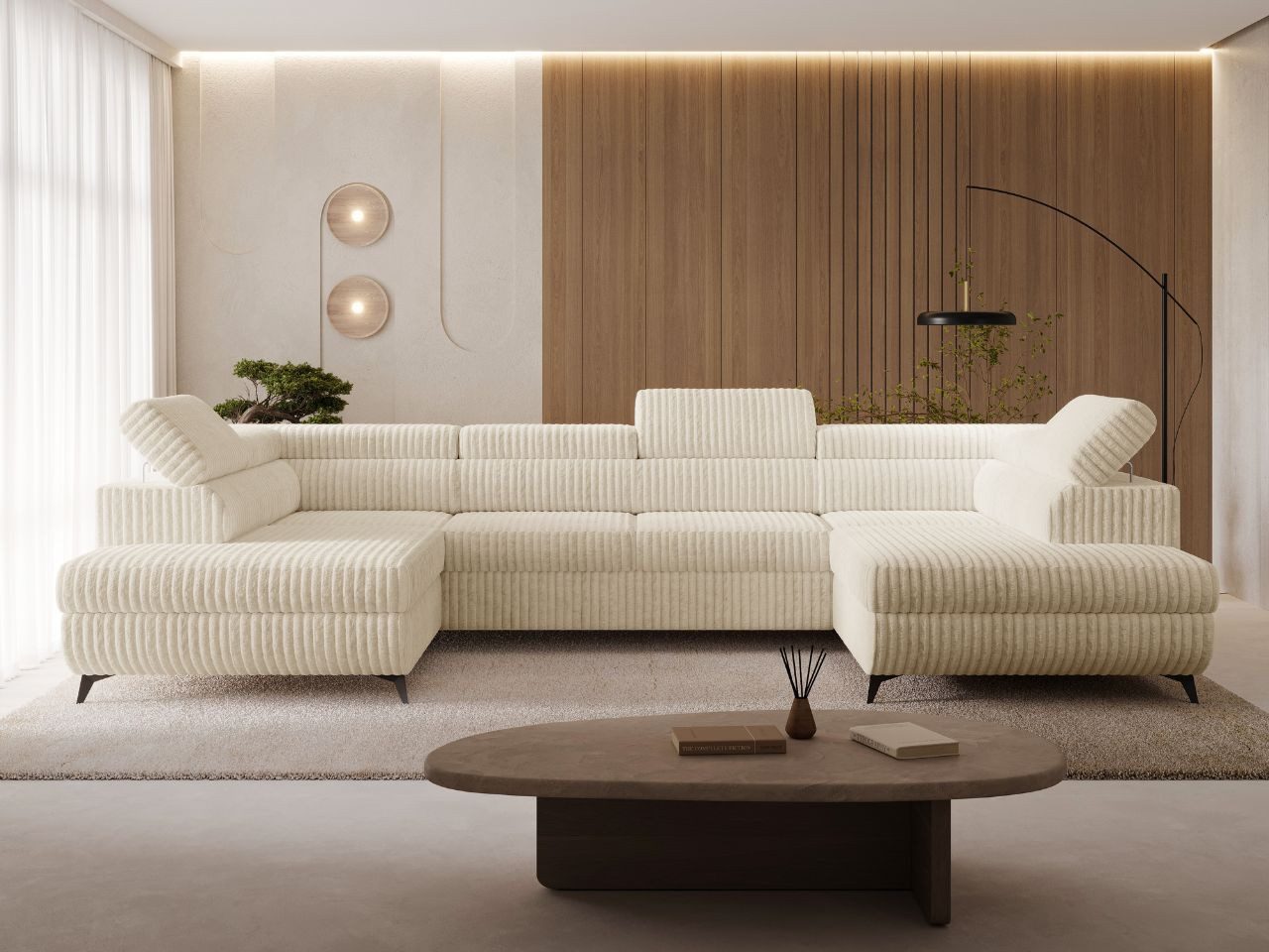 GrainGold Ecksofa U-Form Argon U, Set, Bettkasten, Wellenfedern, Verstellbare Kopfstützen, Schlaffunktion
