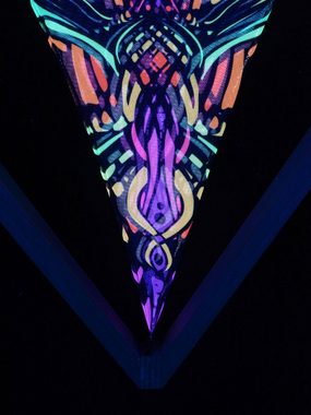 PSYWORK Wanddekoobjekt Schwarzlicht Segel Mesh Spandex Drache "Framed Dragon Temple 2 60x86cm, UV-aktiv, leuchtet unter Schwarzlicht