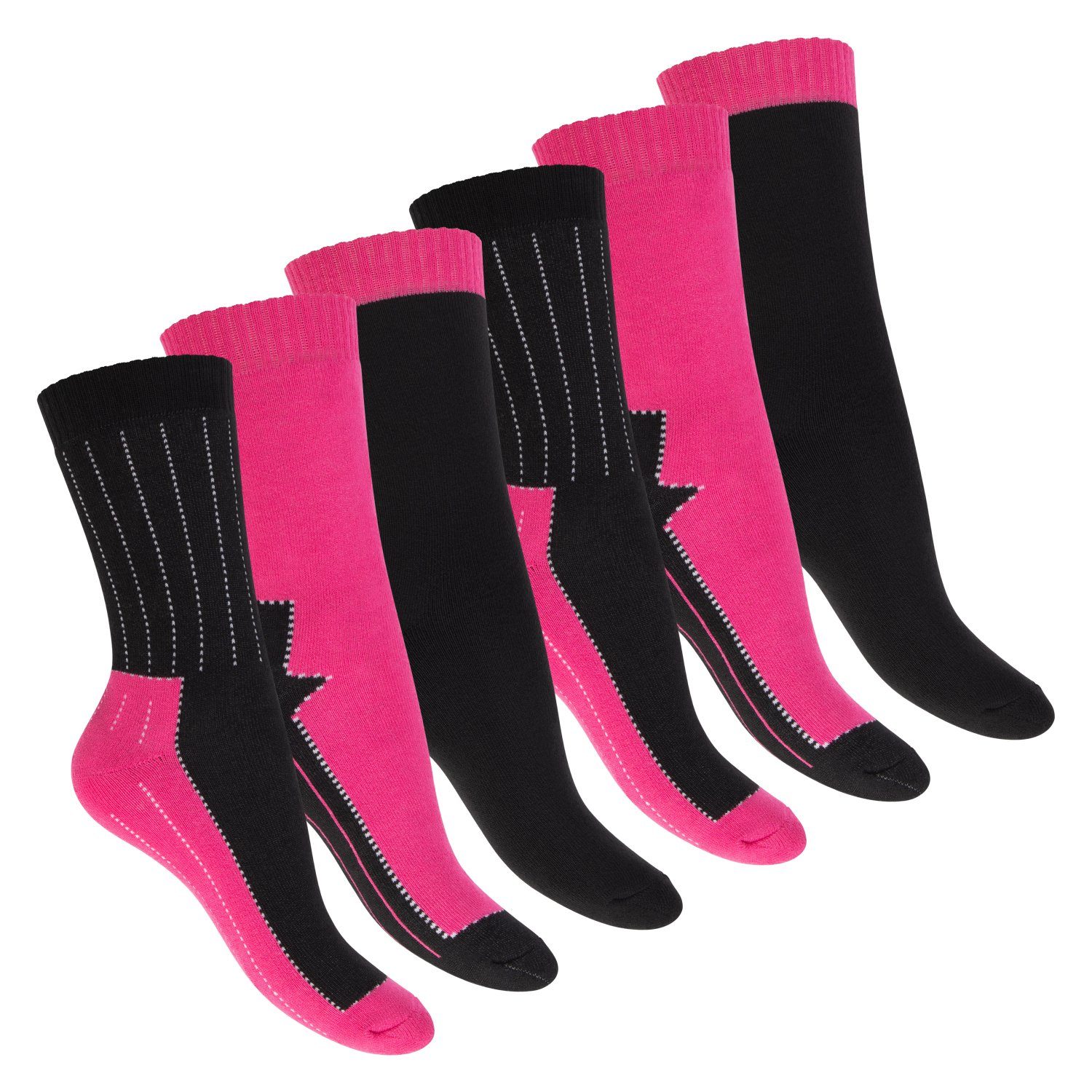 Footstar Thermosocken Damen Wintersocken (6 Paar) - Warme Vollfrottee Thermo Socken Schwarz / Pink