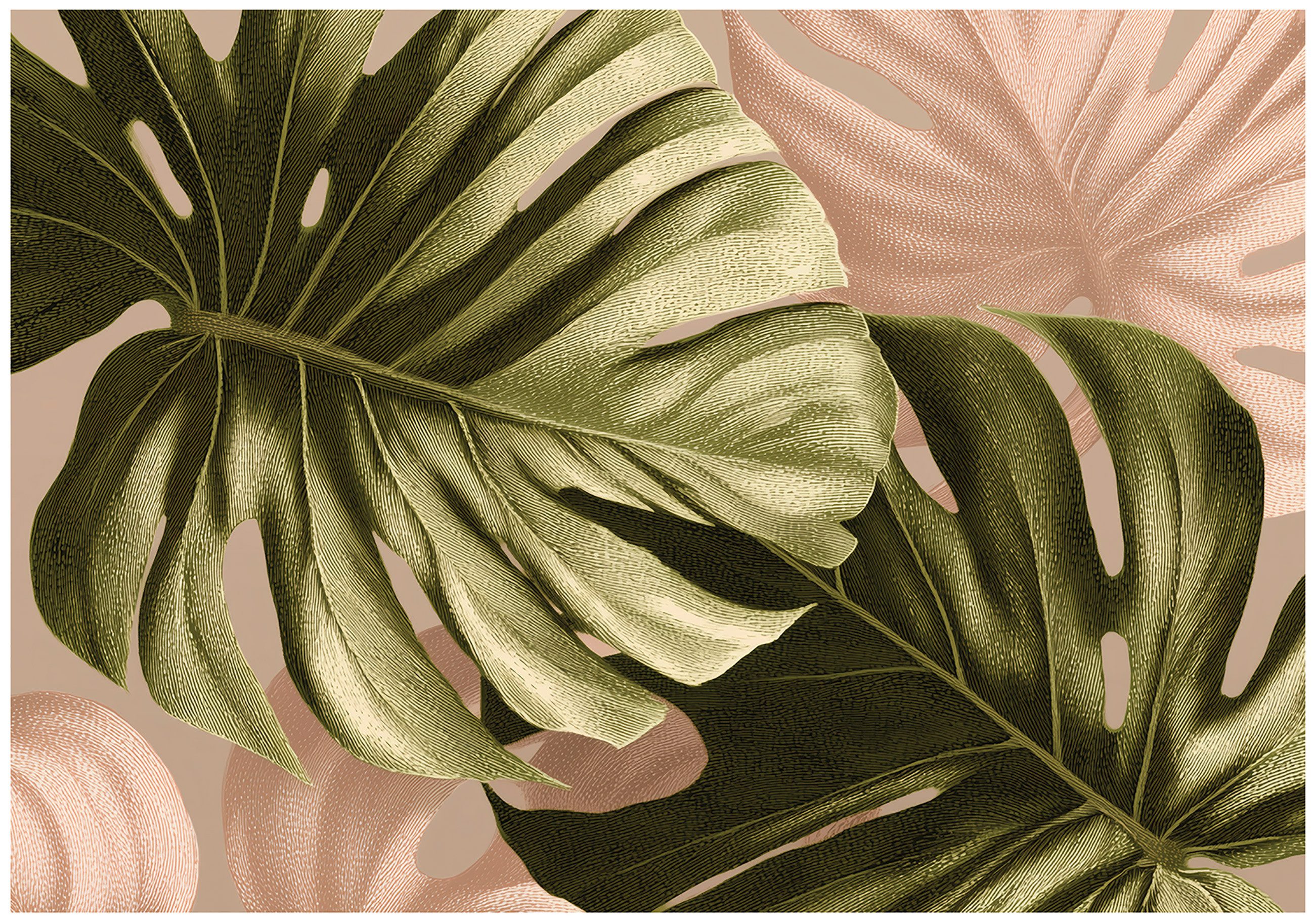 Wallarena Fototapete Blätter Monstera - Grün - Vlies - Schlafzimmer, glatt, (4 St), 200x140cm