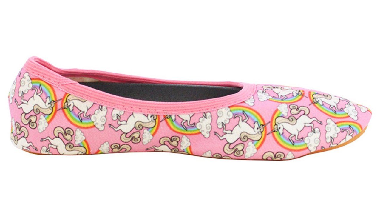 Beck Schläppchen Rainbow Gymnastikschuh (Einhörner sind der ungebremste Renner, perfekt für Sport und Zuhause) mit rutschfester Gummi-Laufsohle
