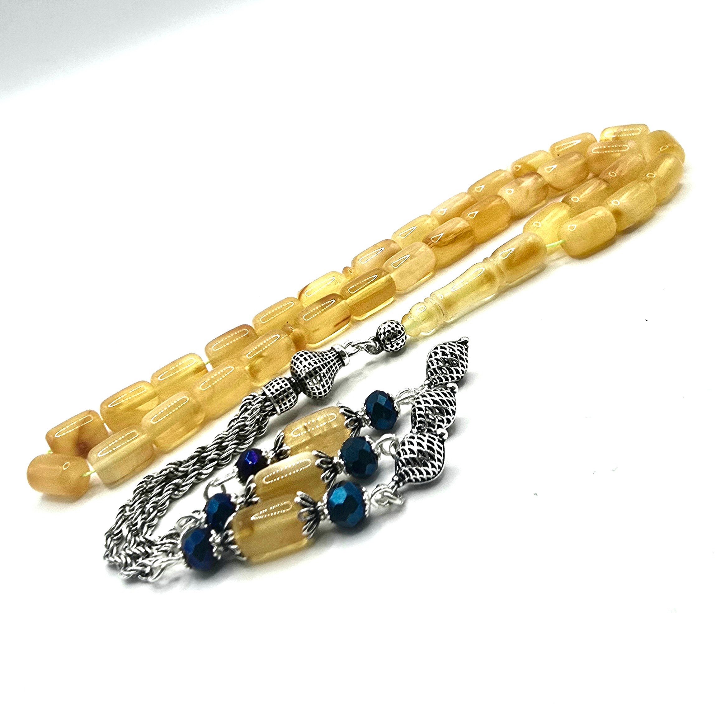 M-Punkt24 Kettenanhänger Tesbih Tespih Damla Kehribar 19 Gr. Diamond 925 Püskül (19 Gramm inkl. Etui, Misbah, Subha, Amber, Gebetskette), 925 Sterling Silber, Bernstein, Kehribar, Damla