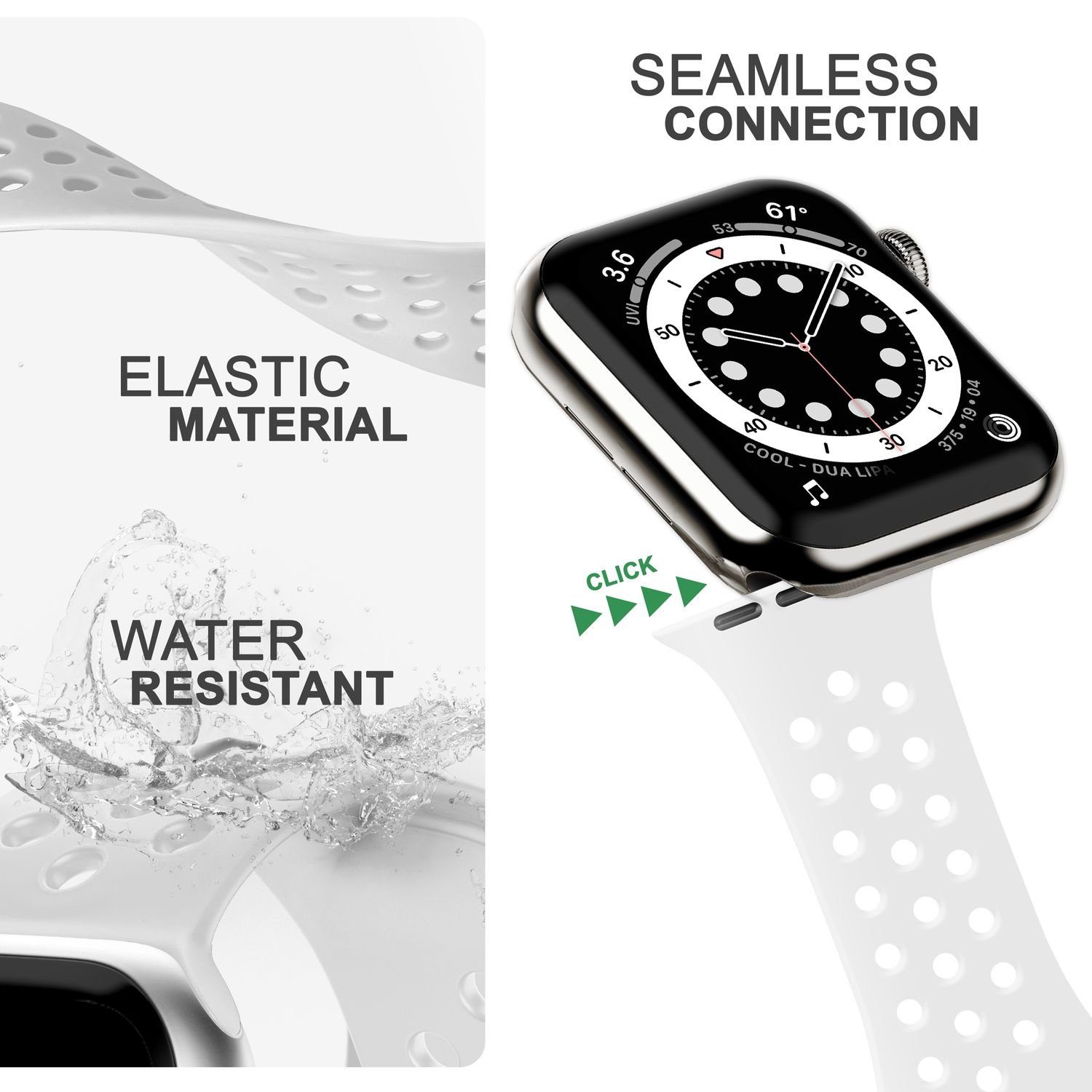 Nalia Smartwatch-Armband Apple Watch 42mm/44mm/45mm/49mm, Gelochtes Uhr für Sport Atmungsaktiv / Weiß Ersatzband Silikon / Fitness