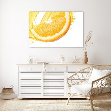 Primedeco Glasbild Wandbild Orangensaft spritzt mit Aufhängung, Früchte