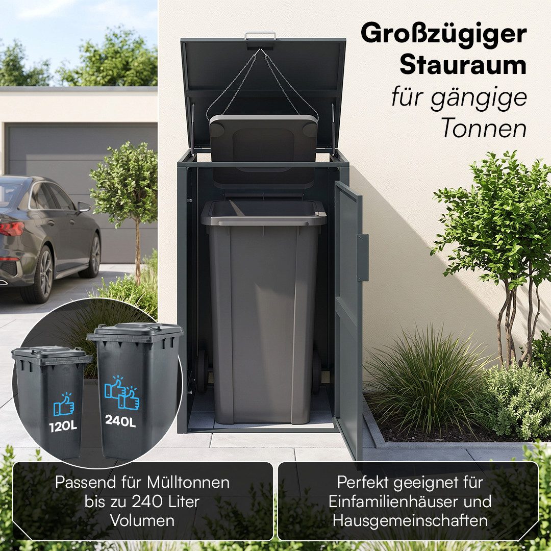 STEELSØN Mülltonnenbox Thoria 240L aus verzinktem Stahl (Anthrazit, verfügbar mit 1, 2, 3, 4, oder 5 Türen), Für 1 Tonne