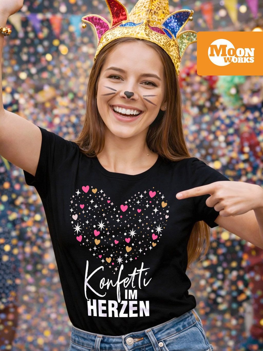 MoonWorks Print-Shirt Damen T-Shirt - Konfetti im Herz - Fasching Karneval günstig online kaufen