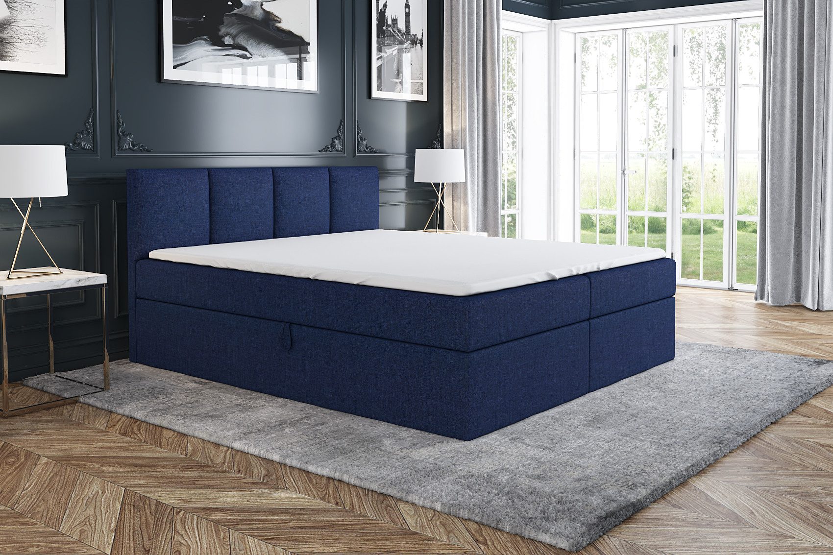 A&J MöbelLand GmbH Boxspringbett ABI mit Bettkasten, Topper und gepolstertem Kopfteil. (Boxspringbett mit Bettkasten und gepolstertem Kopfteil. Inclusive Topper!, TOP ANGEBOT), Länge 208cm Höhe 106 cm