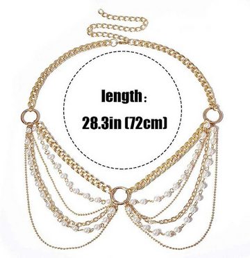 FIDDY Kettengürtel Hüftkette Geschichtet Gold Perle Körperkette Perlen Gürtelketten
