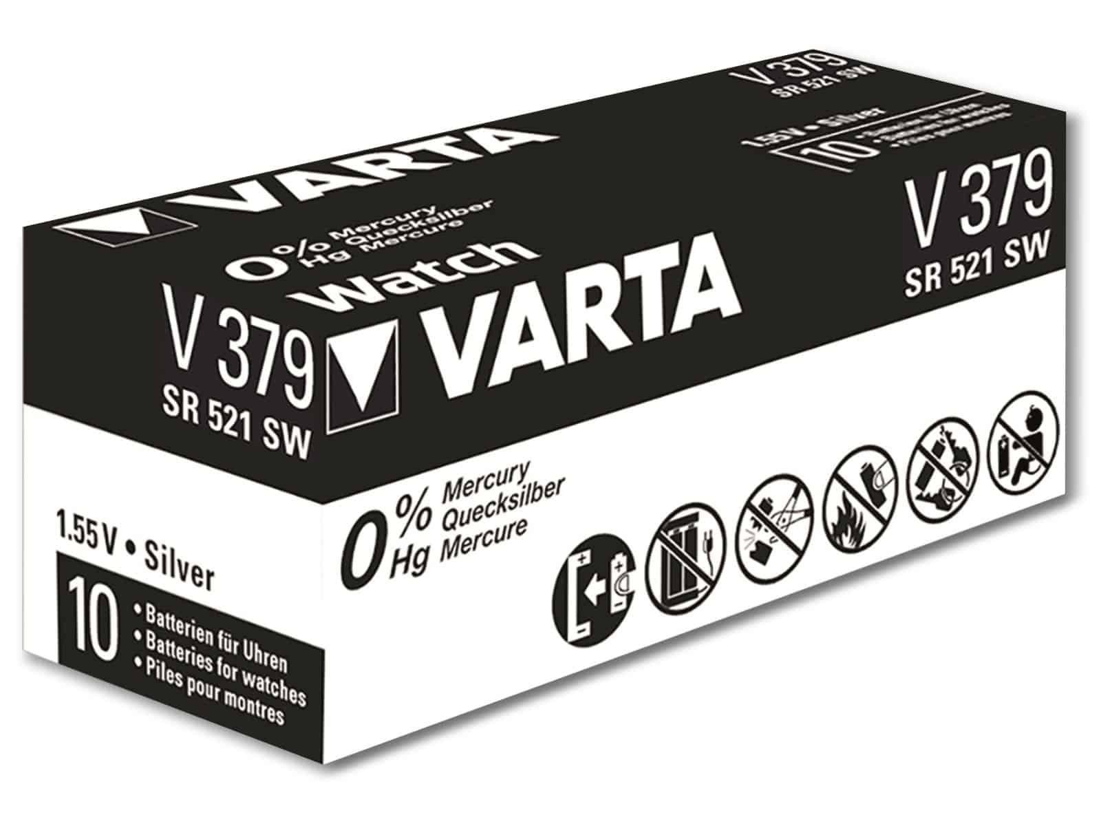 VARTA 379, Varta V379, SR63, SR521SW Knopfzelle L521, LR521 für Uhren etc.  Knopfzelle, (1,6 V)
