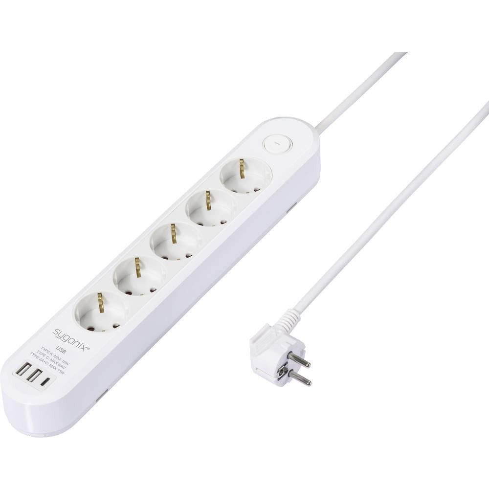 Sygonix Steckdosenleiste mit Schalter 5fach Weiß Schutzkontakt 1 St. Steckdosenleiste, mit Schalter, mit USB, mit USB-C®, Power Delivery