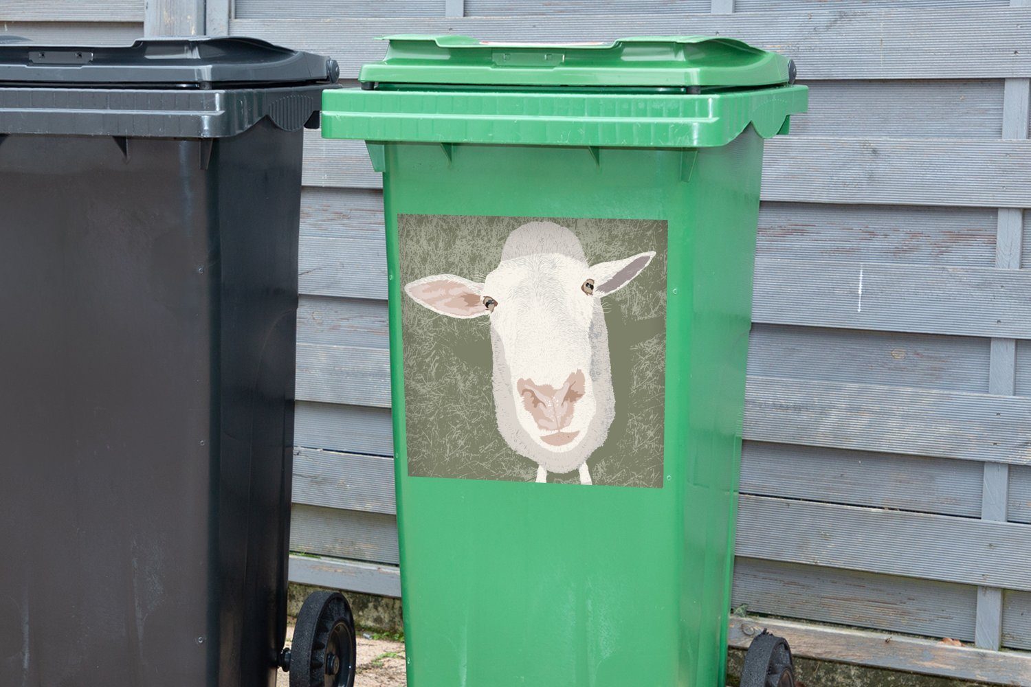 MuchoWow Wandsticker Eine Illustration eines Container, Mülleimer-aufkleber, das Mülltonne, Sticker, St), oben Abfalbehälter schaut nach (1 Schafes