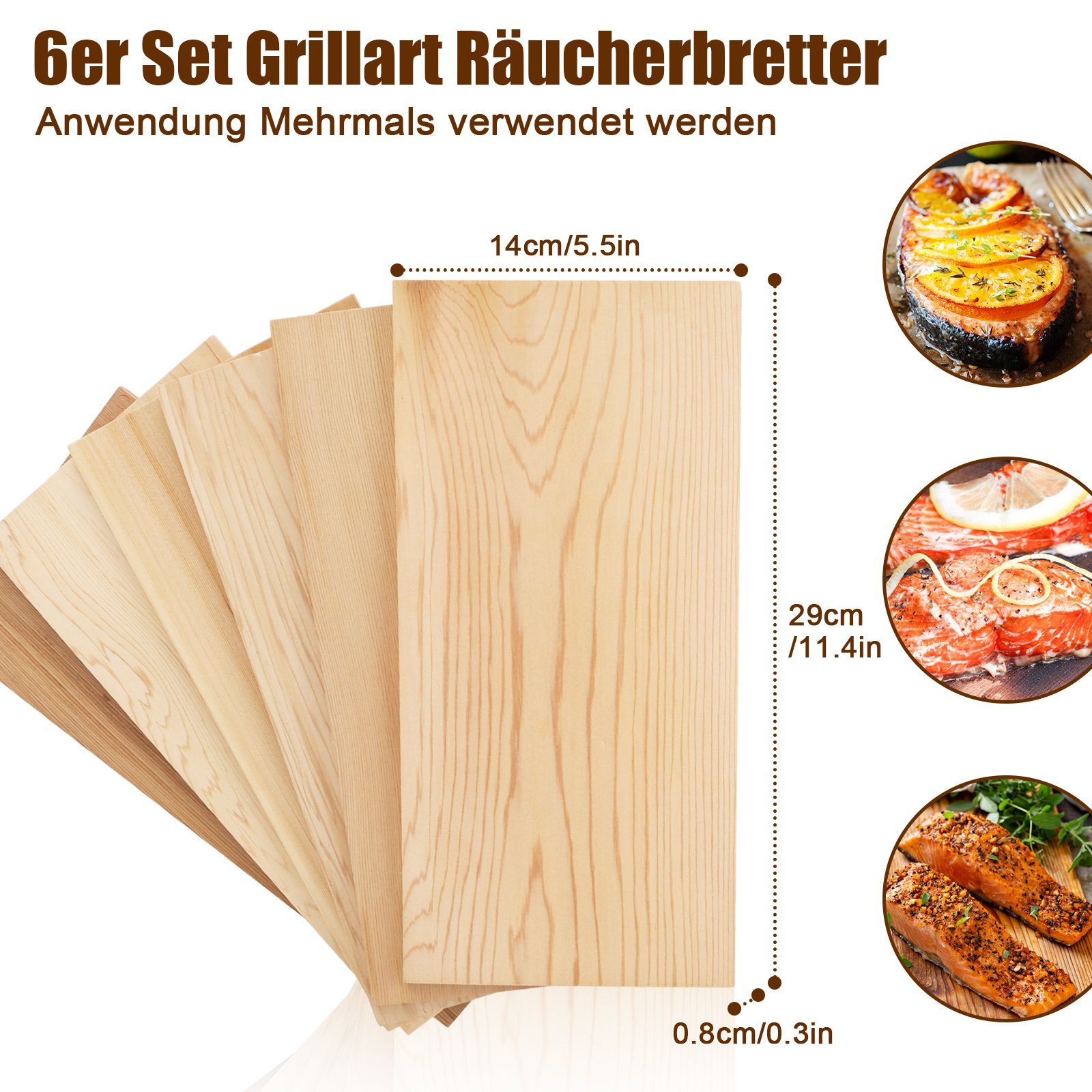 Räucherbrett Räucherplanke TolleTour Grillbretter Holz BBQ, 6X Zedernholz Grillplanken