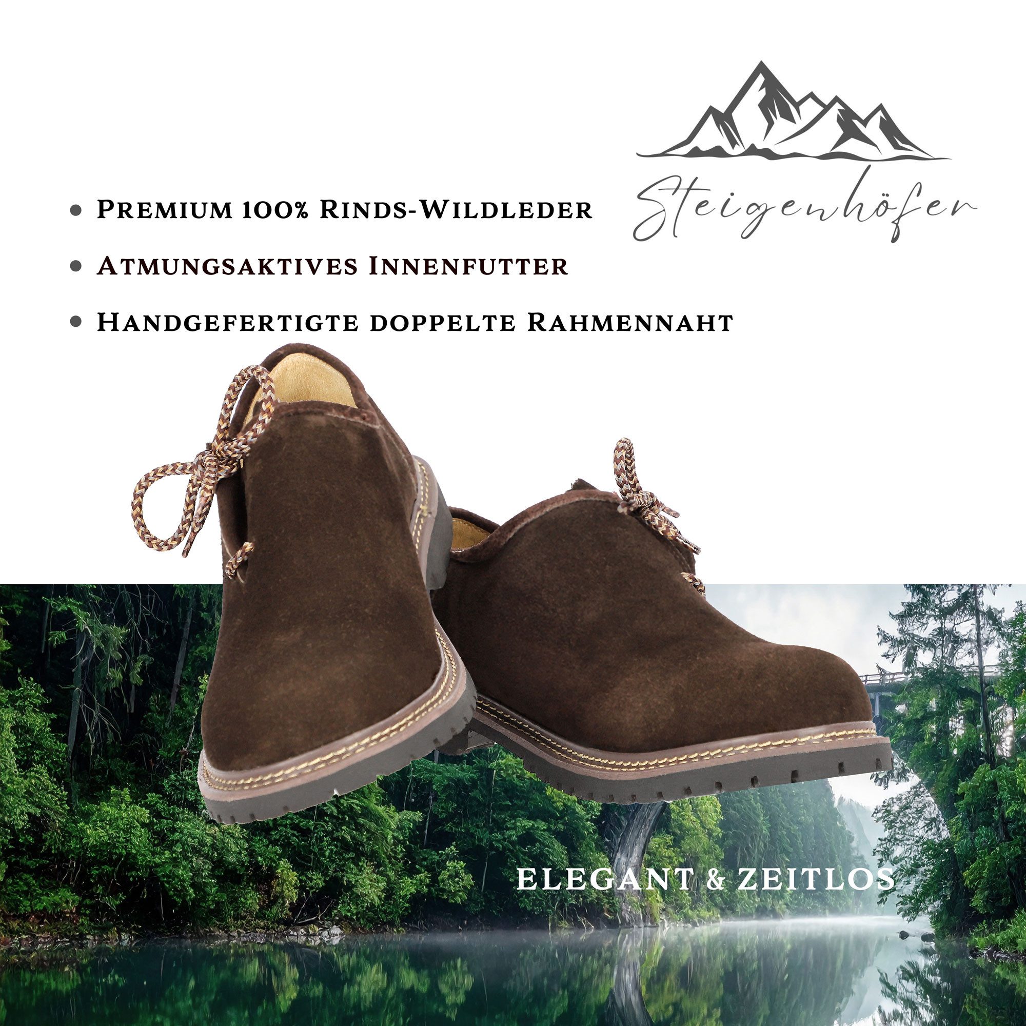 Steigenhöfer Manufaktur Trachtenschuhe Herren - Florian - Echtes Wildleder - Optimale Passform Haferlschuh Echtleder Herrenschuhe fürs Oktoberfest und Feierlichkeiten