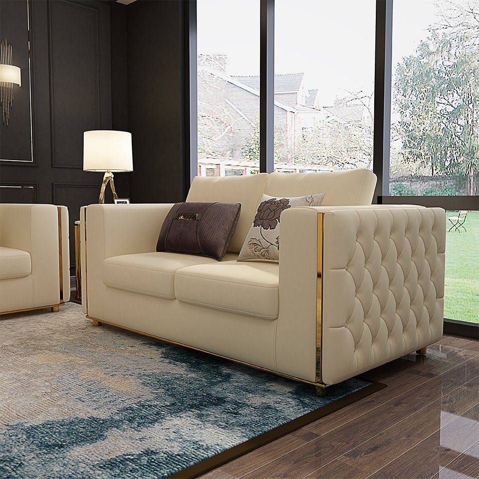 JVmoebel Sofa, Sitzer Wohnlandschaft Modern Couch Sofa Design 3 Sitz Ledersofa Beige