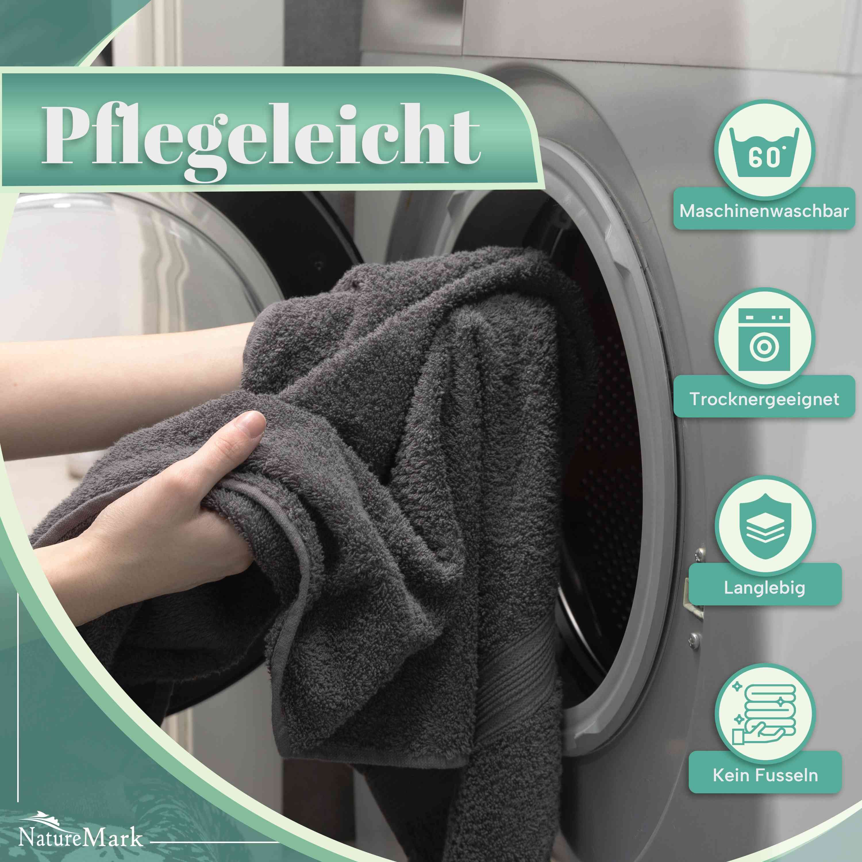 NatureMark Handtücher 8er-Set Frottier Handtücher 50x100cm, 100% Baumwolle (8-St), 8X Frottier Handtücher mit Aufhänger, 50 x 100cm, Anthrazit grau – Bild 5 von 5