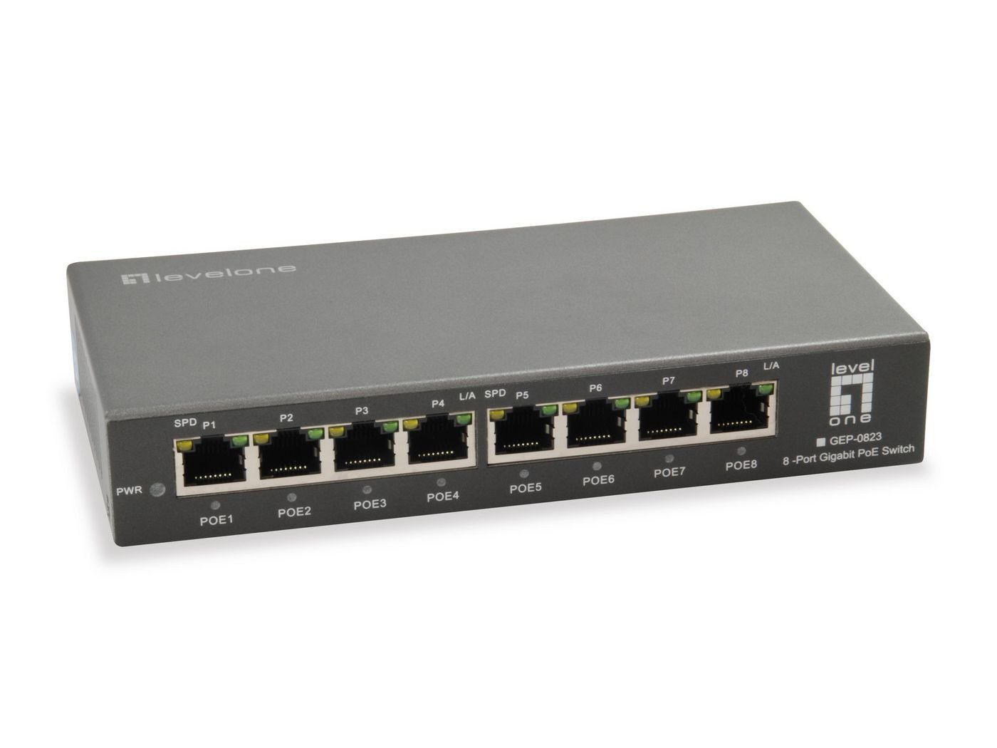 Levelone LEVEL GEP-0823 120W 3ataf PoE 8-Port-Gigabit-PoE-Switch Netzwerk-Switch ONE 802